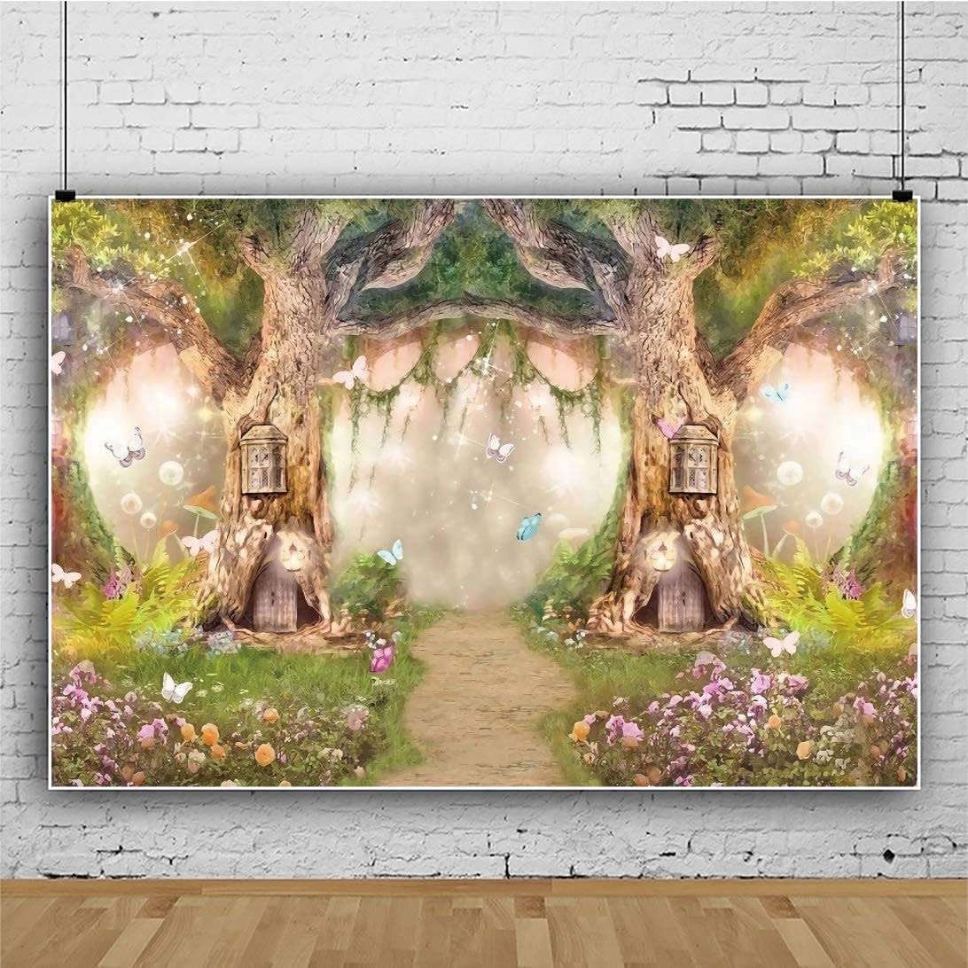 Leowefowa 7X5Ft Polyester Spring Backdrop Fairy Enchanted Garden Fairytale Forest Jungle Photo Background For Party Photoshoot B