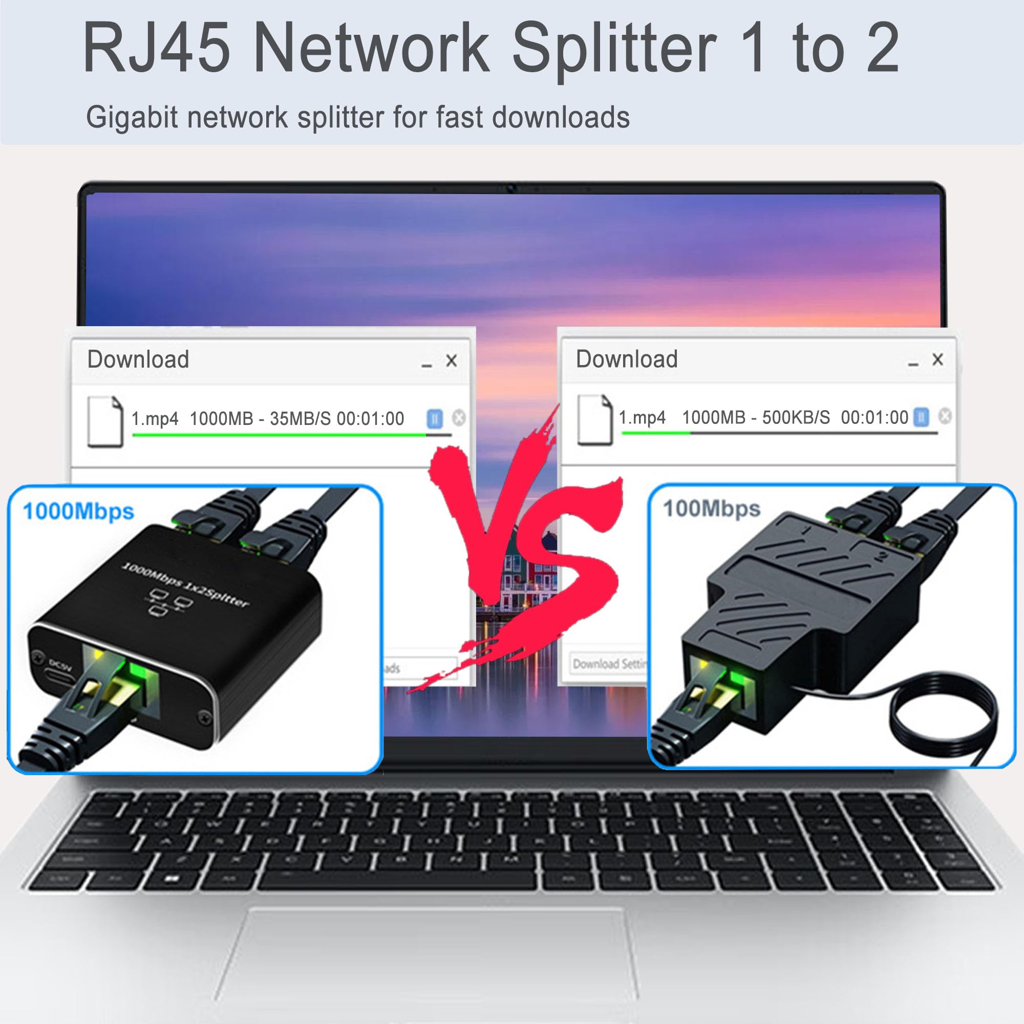 Liezhua Gigabit Ethernet Splitter 1 To 2   Network Splitter With Usb Power Cable, Rj45 Internet Splitter Adapter 1000Mbps High S