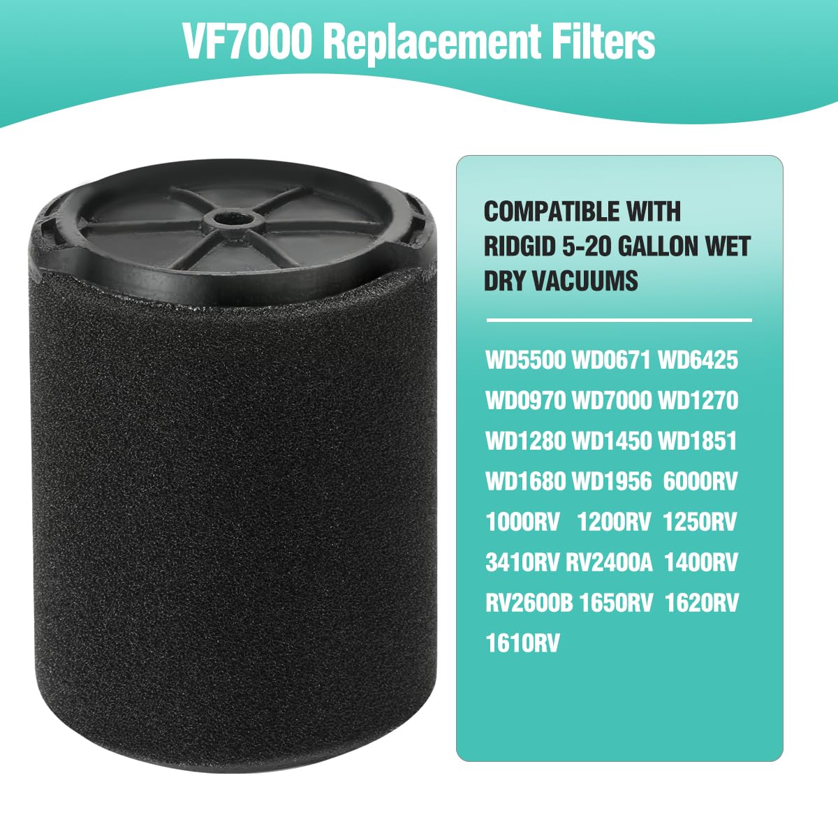 Gazeer 2 Pack Vf7000 Filter For Ridgid Shop Vac,Compatible With Ridgid 5 20 Gallon And Husky 6 9 Gallon Wet/Dry Vacuums,Foam Wet