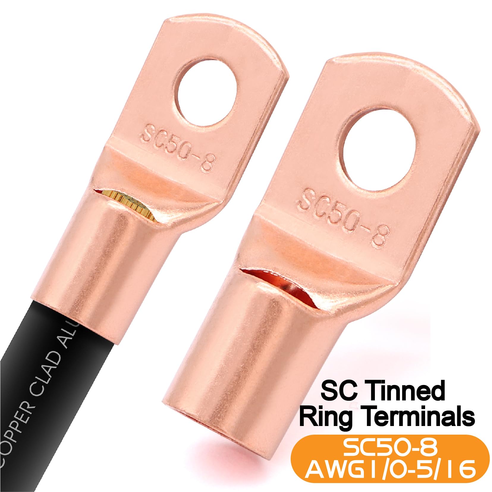 40Ft 1/0 Gauge Wire Copper Clad Aluminum Caa,20Pcs Lugs Terminal Connectors With 3:1Heat Shrink Tube For Power/Auto,Amplifier,Gr