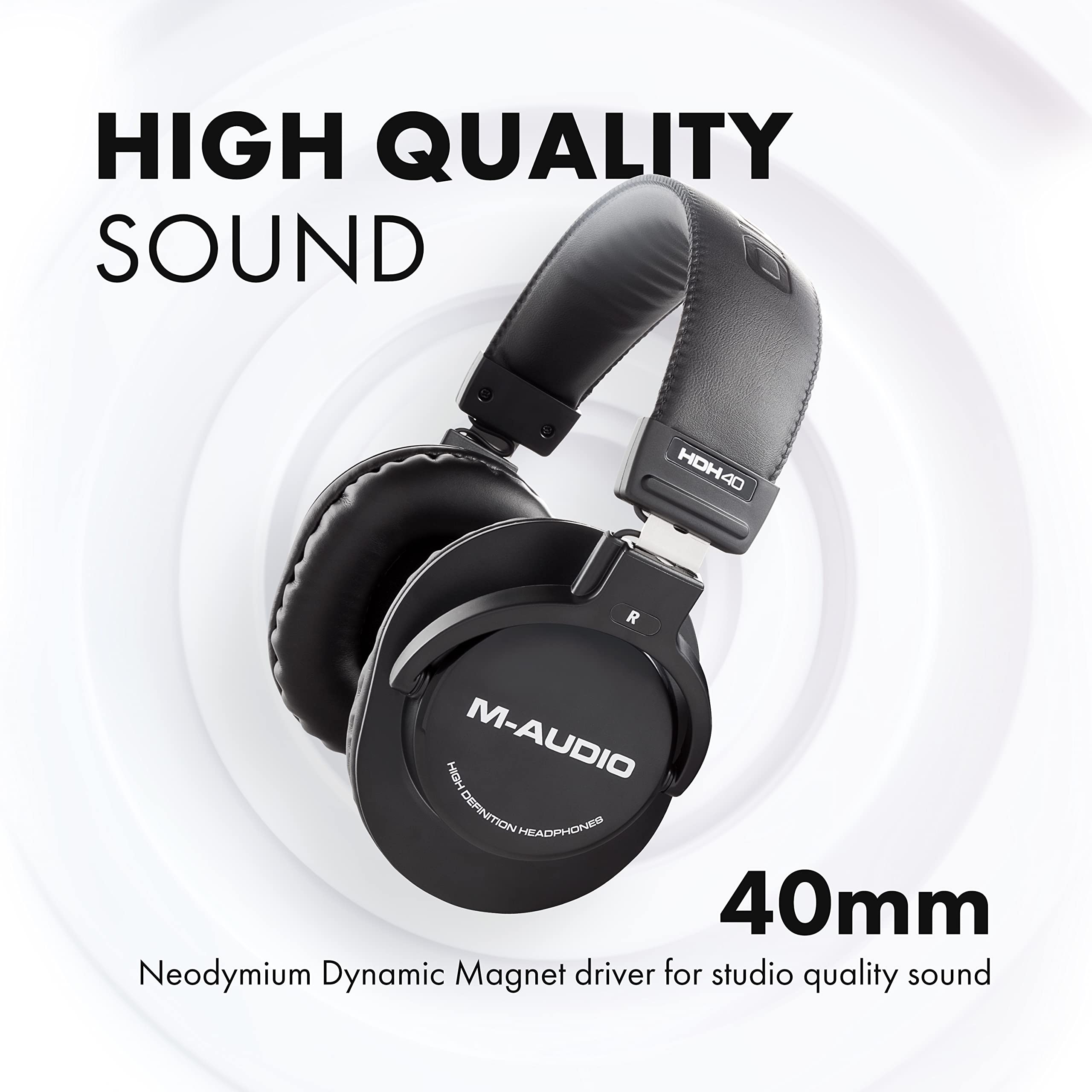 M Audio Hdh40 � Over Ear Studio Headphones With Closed Back Design, Flexible Headband And 2.7M Cable For Studio Monitoring, Podcasting And Recording   Black