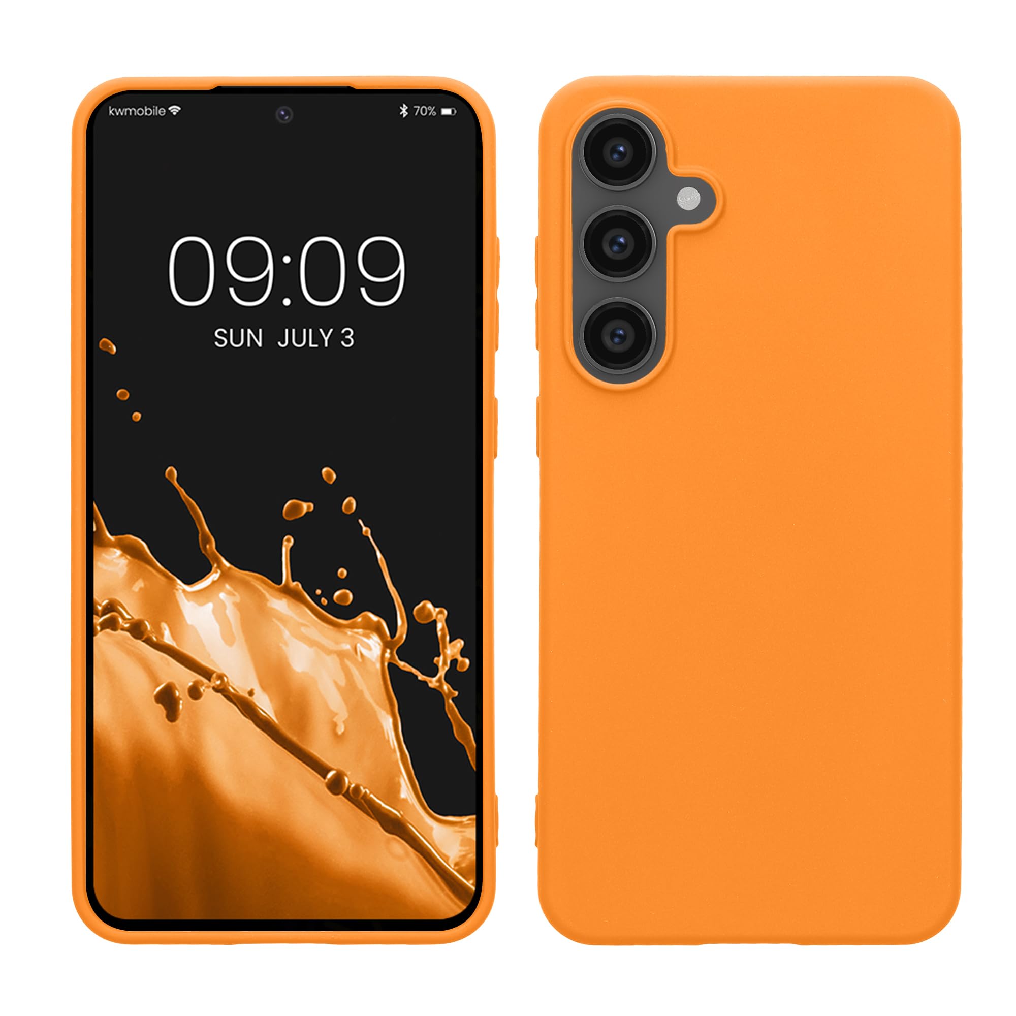 kwmobile Case Compatible with Samsung Galaxy S24 FE Case - Soft Slim Protective TPU Silicone Cover - Fruity Orange