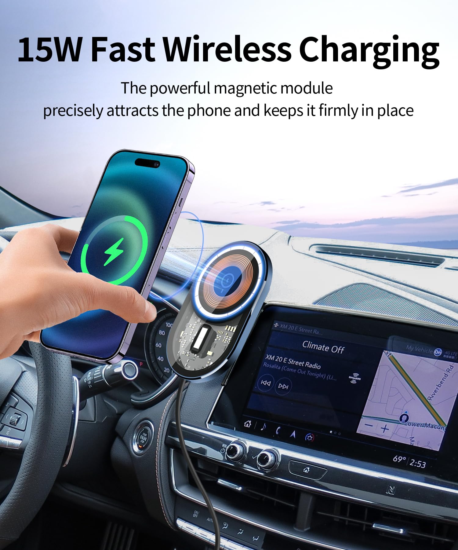 Masergogo Wireless Charging Car Phone Holder For Cadillac Ct5 2020-2024 / Ct5-V 2023-2024 Accessories 10 Inch Screen Fixed Clip,