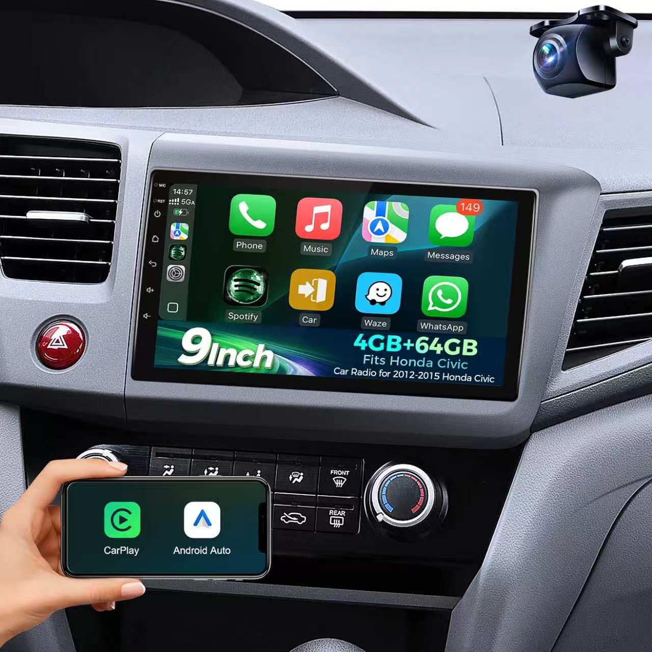 Car Stereo for Honda Civic 20122015, Wireless CarPlay Android Auto