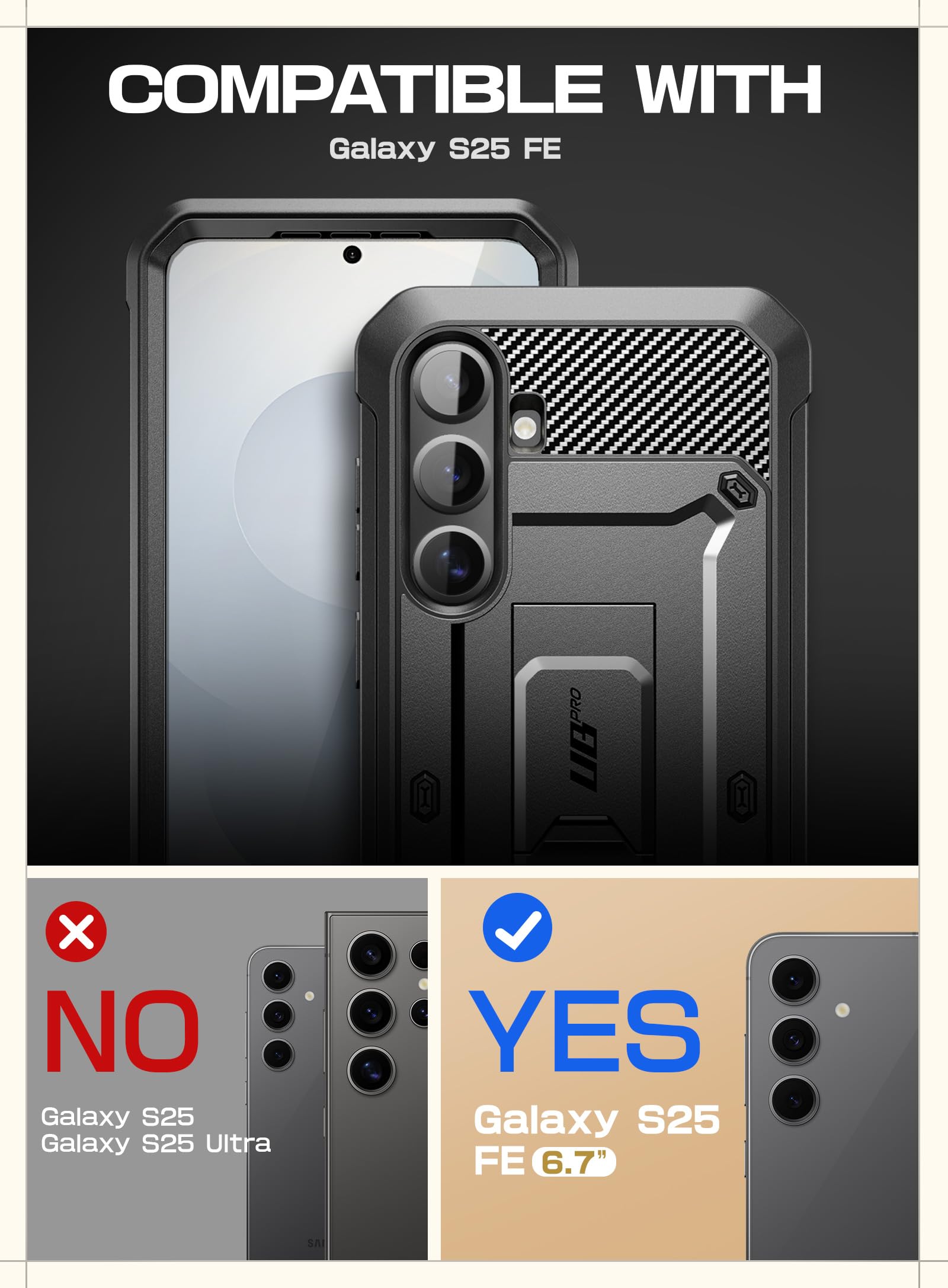 Supcase For Samsung Galaxy S25 Fe Case With Stand & Belt-Clip (Unicorn Beetle Pro), [Built-In Screen Protector] [Military-Grade