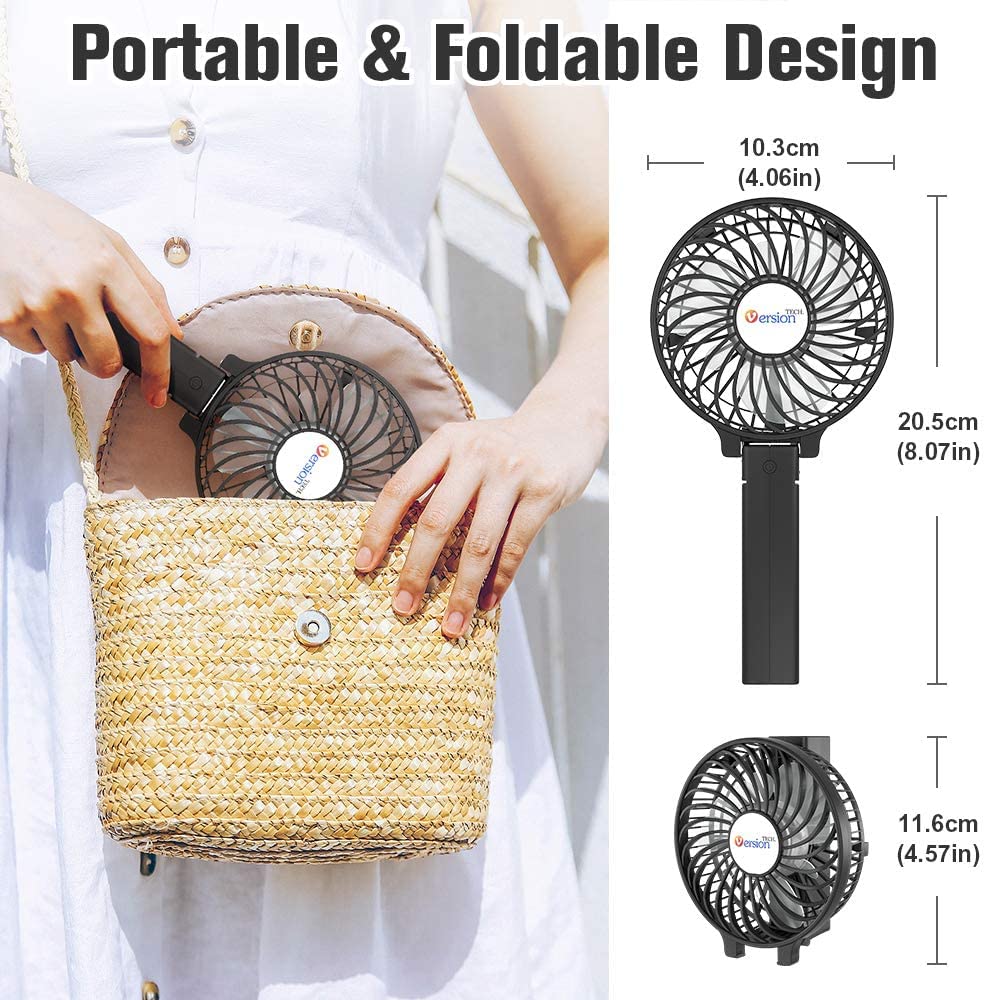 Versiontech. Portable Handheld Fan, Travel & Camping Essentials Small Desk Fans, Mini Personal Accessories With Usb Rechargeable