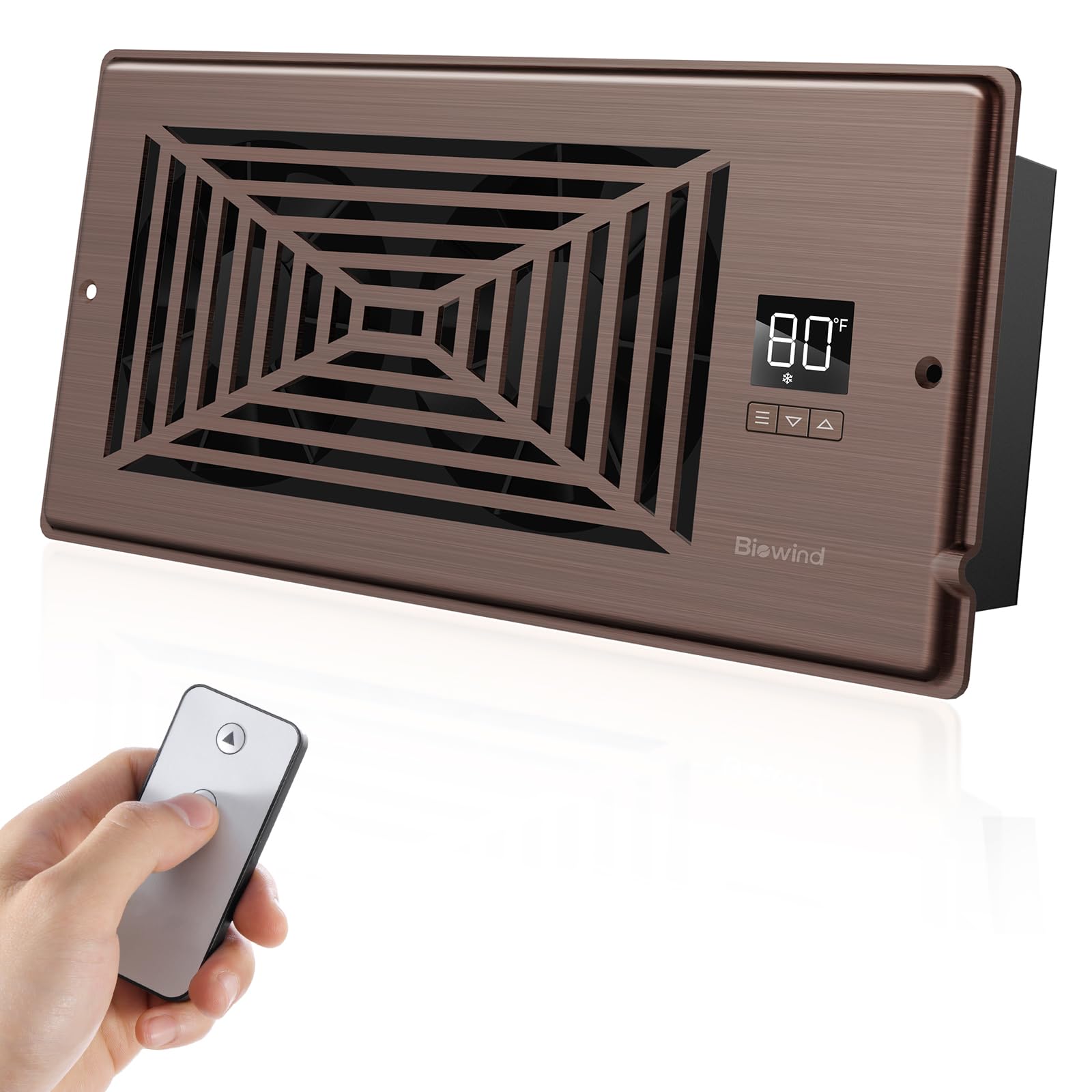 BIOWIND Quiet Register Booster Fan Fits 4  x 10  Register Holes, 10-Speed Smart Heating Cooling AC Vent Fan with Remote Control 