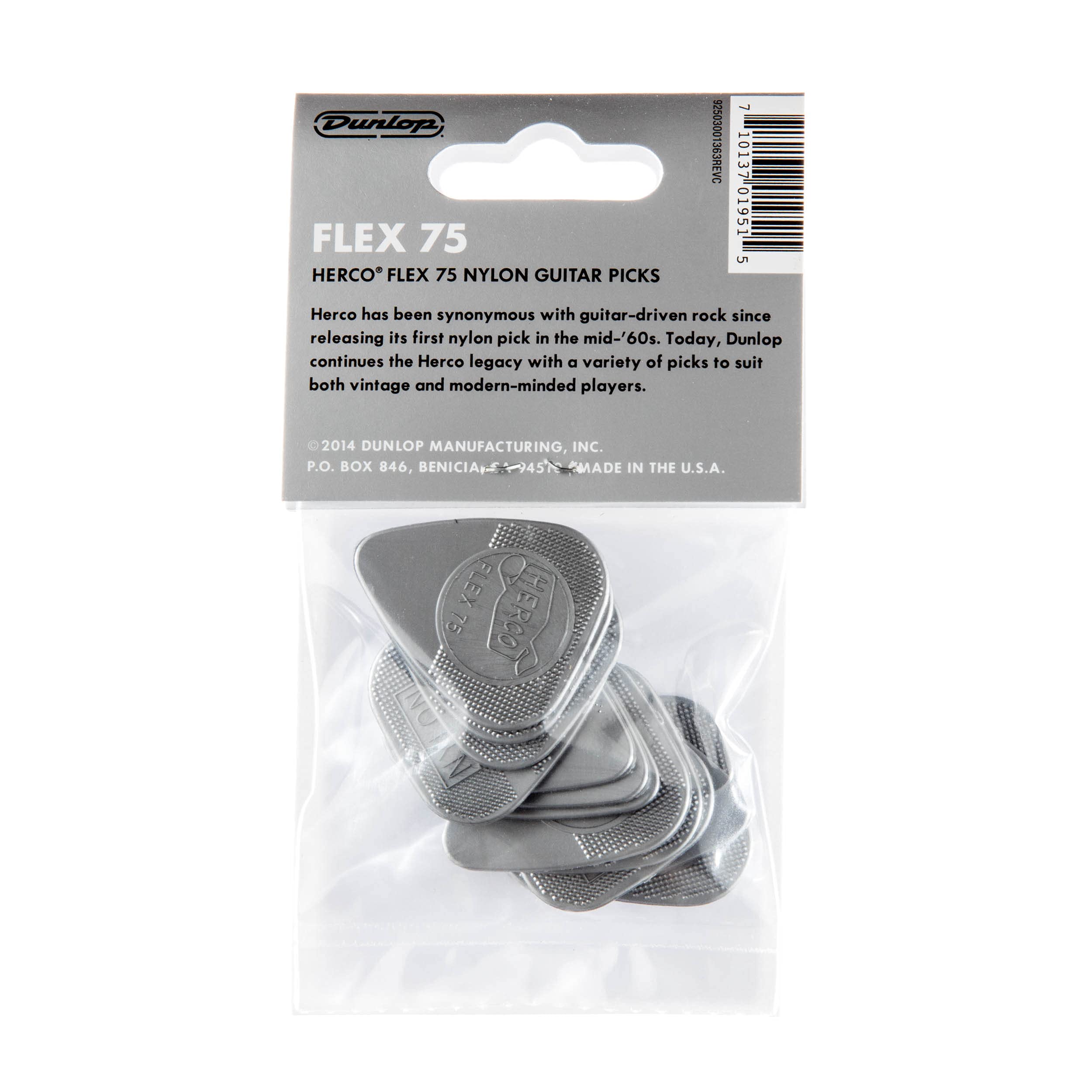 Herco He211P Flex 75 Nylon Flat Picks, Silver, Heavy, 12/Player'S Pack