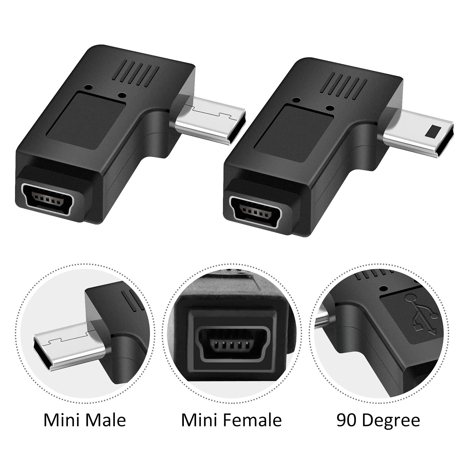 Ucec Usb 2.0 Adapter Plug - Left And Right Angle Mini To Mini - Male To Female - Pack Of 2