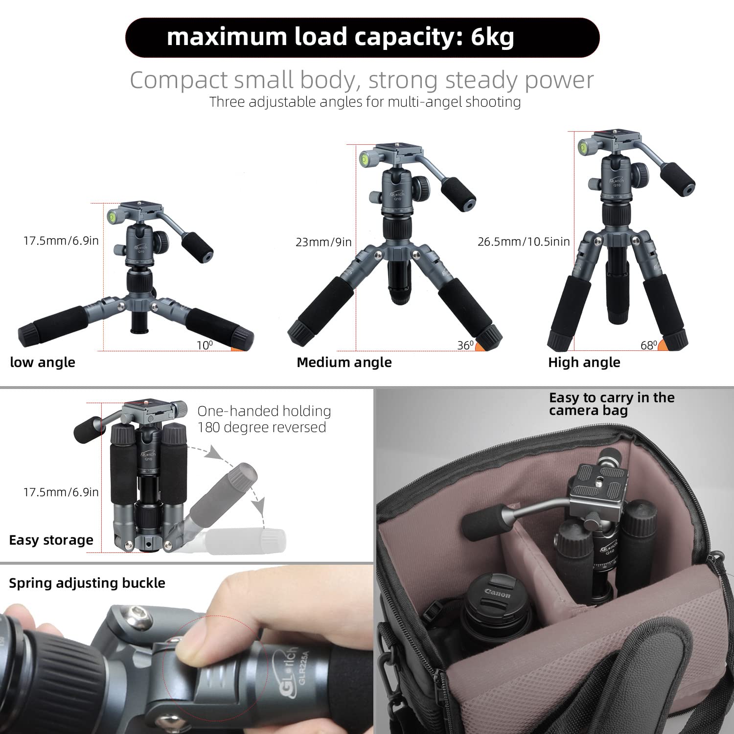 Glorich Portable Tabletop 20� Mini Tripod With 360 Degree Ball Head, Aluminum Alloy Small Travel Desktop Tripod Max Load 13 Lbs Compatible With Dslr Camera Sony Canon Nikon Video Camcorder Phones