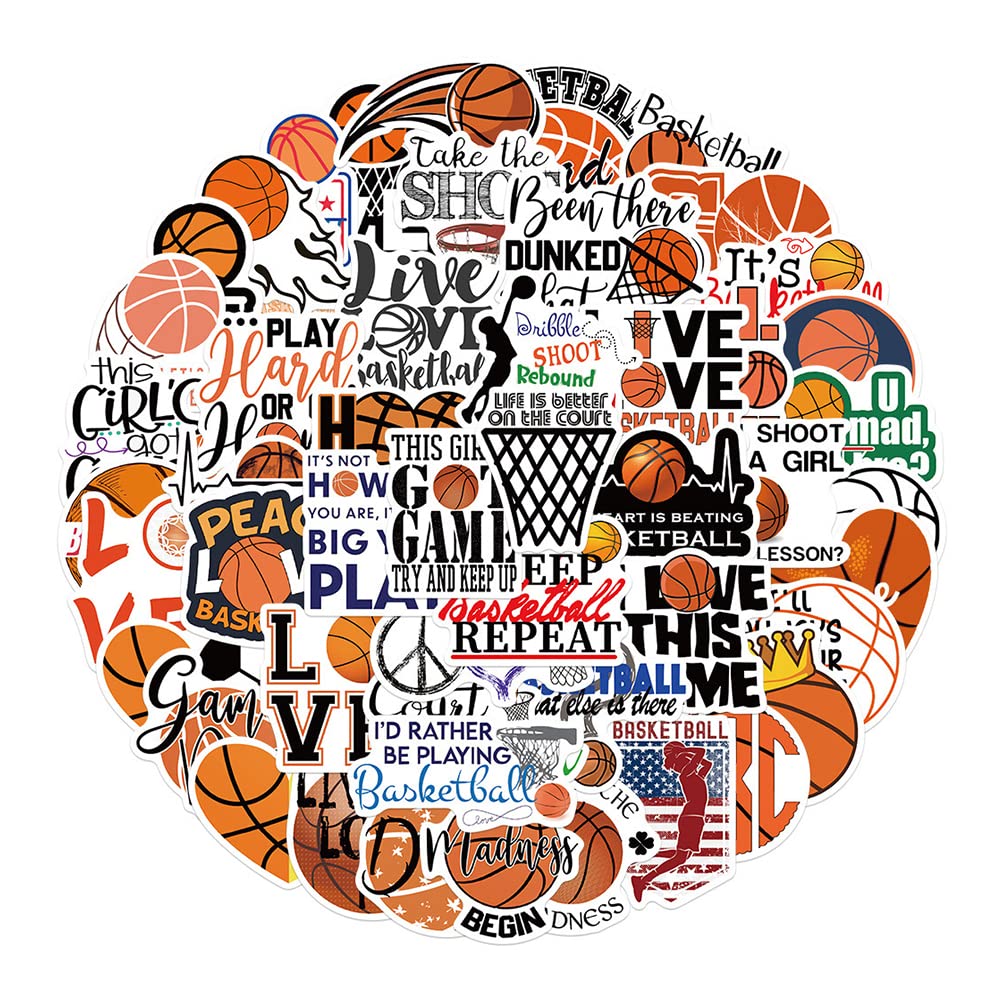 Twstyfal Basketball Stickers 50Pcs Sports Trash Talk Stickers Variety Vinyl For Water Bottle, Skateboard,Refrigerator,Hydro Flas