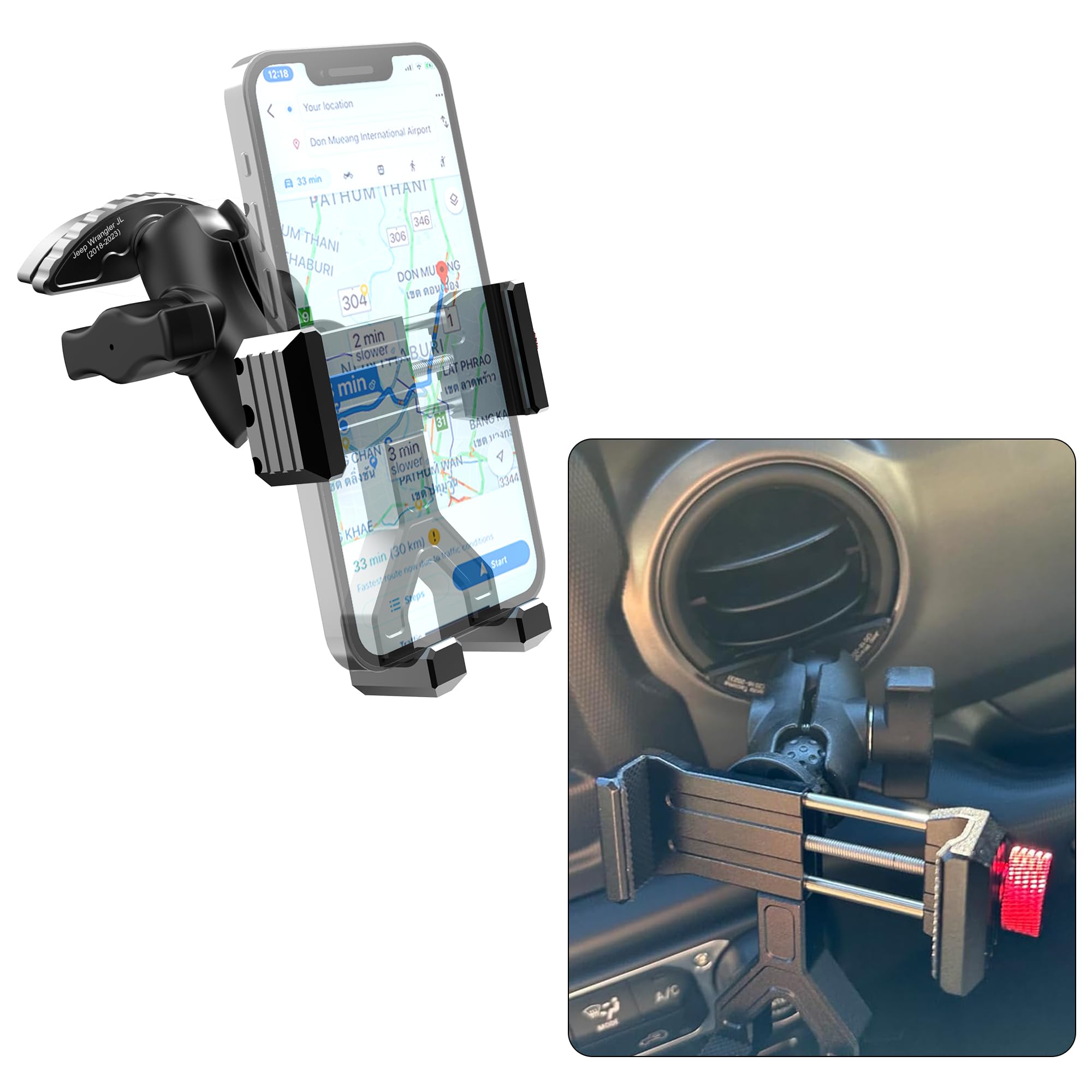 Easeord Upgraded Phone Mount For 2018-2023 Jeep Wrangler Jl & Gladiator Jt & Sahara, Wrangler Air Vent 360 Rotation Cell Phone H