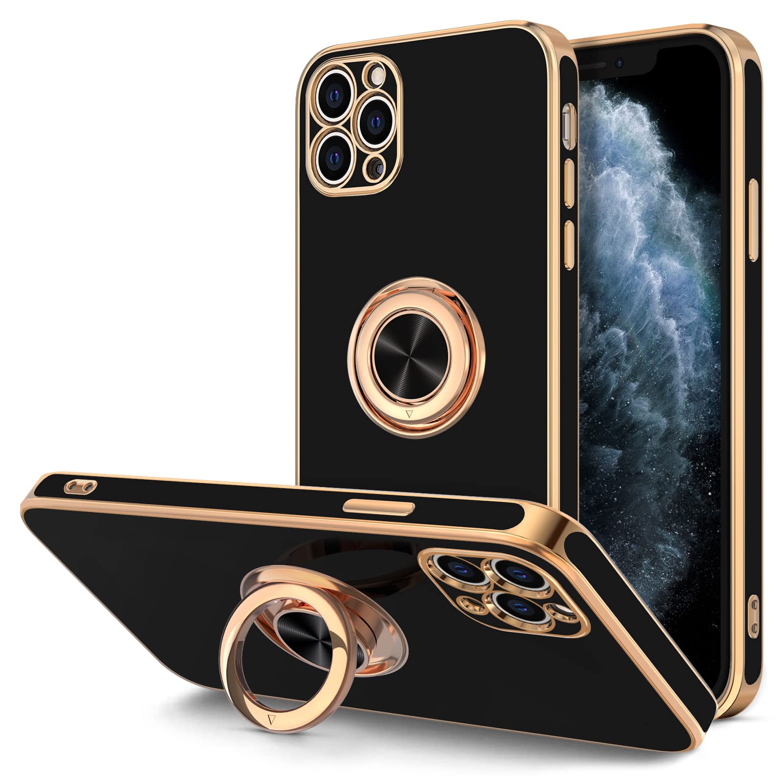 Hython Case For Iphone 11 Pro Max Case With Ring Stand [360   Rotatable Ring Holder Magnetic Kickstand] [Shiny Plated Rose Gold