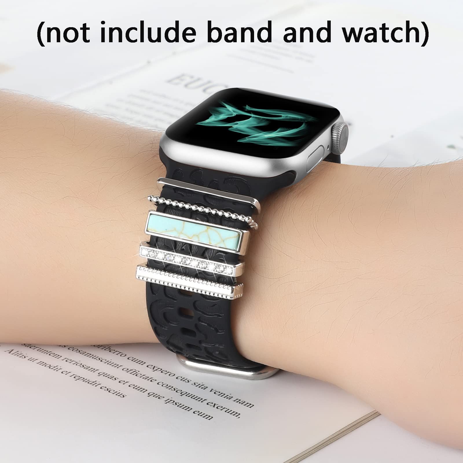 Decorative Ring Loops Compatible With Apple Watch Silicone Bands 38Mm 40Mm 41Mm 42Mm 44Mm 45Mm,Metal Turquoise Diamond Charms Ac