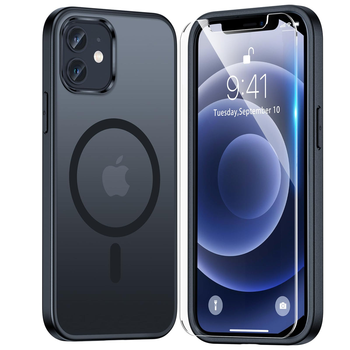 Tauri For Iphone 12 Case/Iphone 12 Pro Case, Compatible With Magsafe [Yellowing Resistant] With 2X Screen Protector, Military-Grade Protection, Slim Magnetic Phone Case, Matteblack