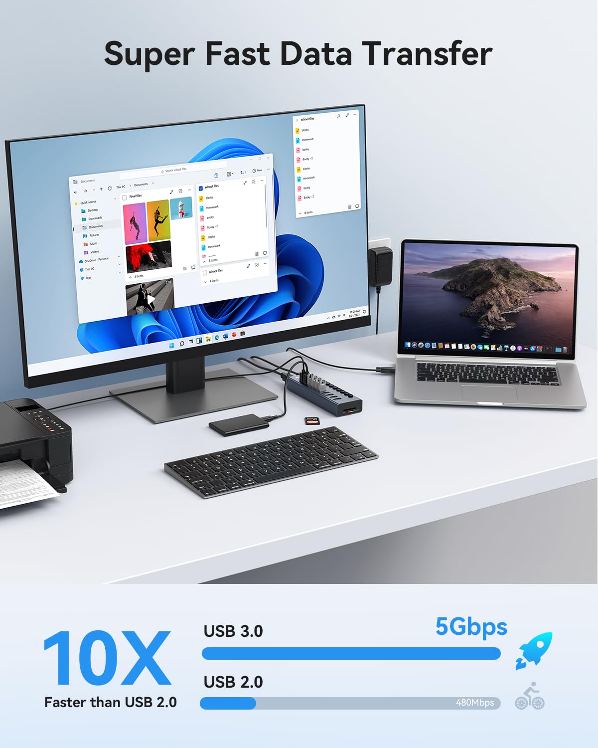 Powered Usb 3.0 Hub, Wenter 10 Ports 36W Powered Usb Hub, Aluminum Usb Splitter With Individual On/Off Switches, Sd/Tf Card Readers And 12V/3A Power Adapter For Pc/Laptops/Macbook Pro/Air/Imac/Ipad