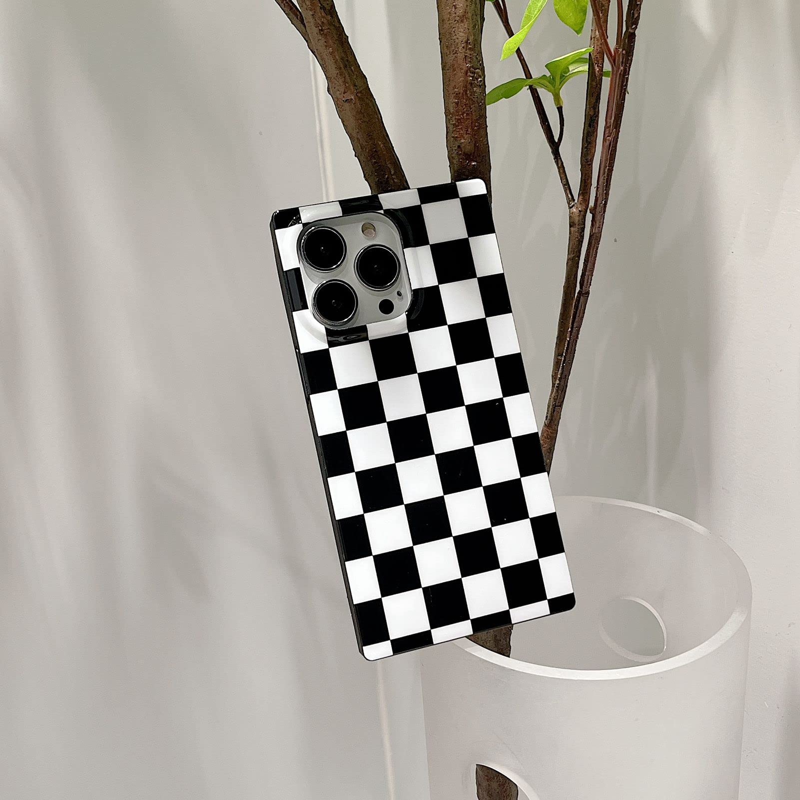 Rectangle Checkered Phone Case For Iphone 13 Pro Black White Grids Plaid Checkerboard Slim Soft Classic Trunk Design Strong Shoc