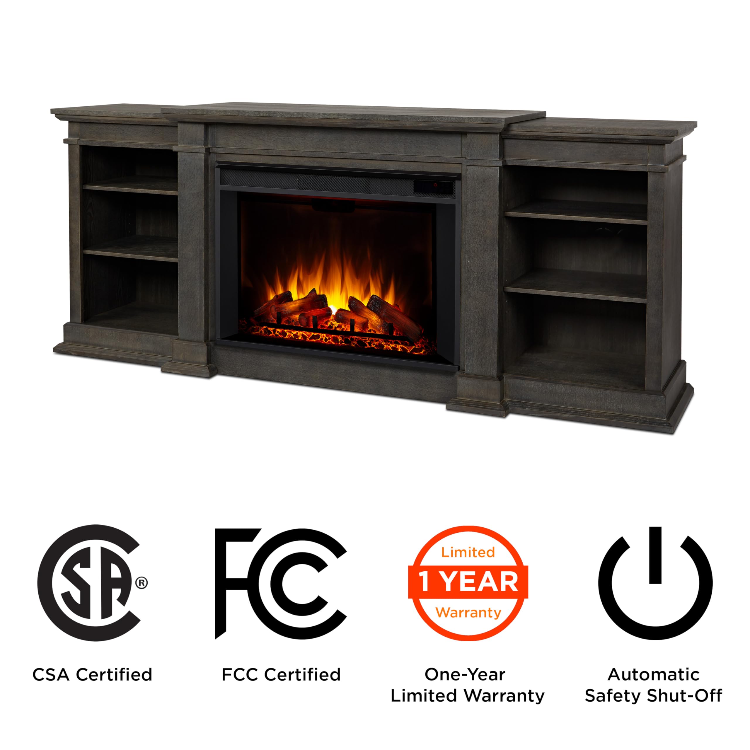 Real Flame Eliot 81'' Grand Electric Fireplace Tv Stand For Tvs Up To 80 Inches, Entertainment Center With Adjustable Shelves An