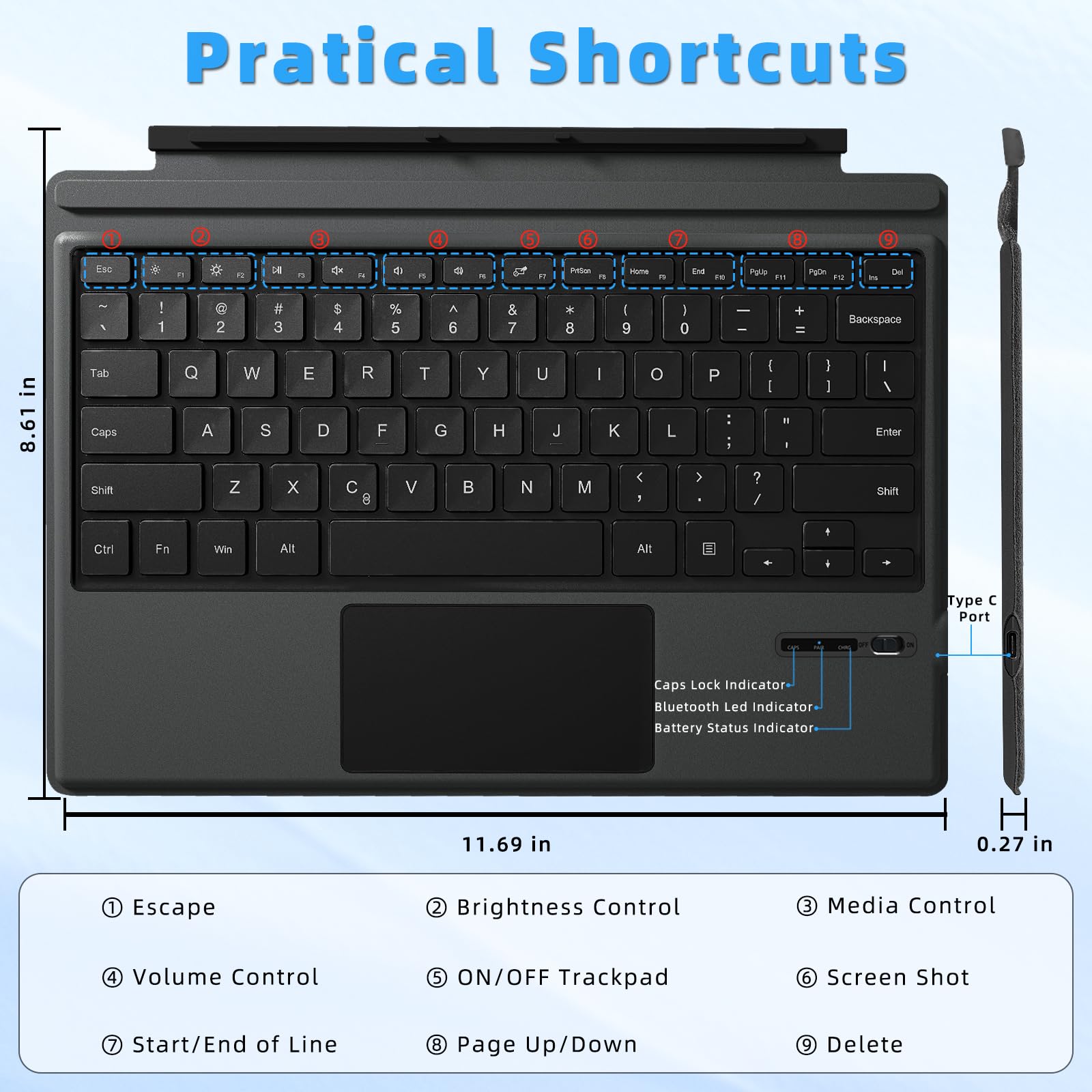 Qulose Surface Pro Keyboard, Bluetooth Keyboard With Precision Trackpad For Microsoft Surface Pro 7 Plus/Pro 7 / Pro 6 / Pro 5 /