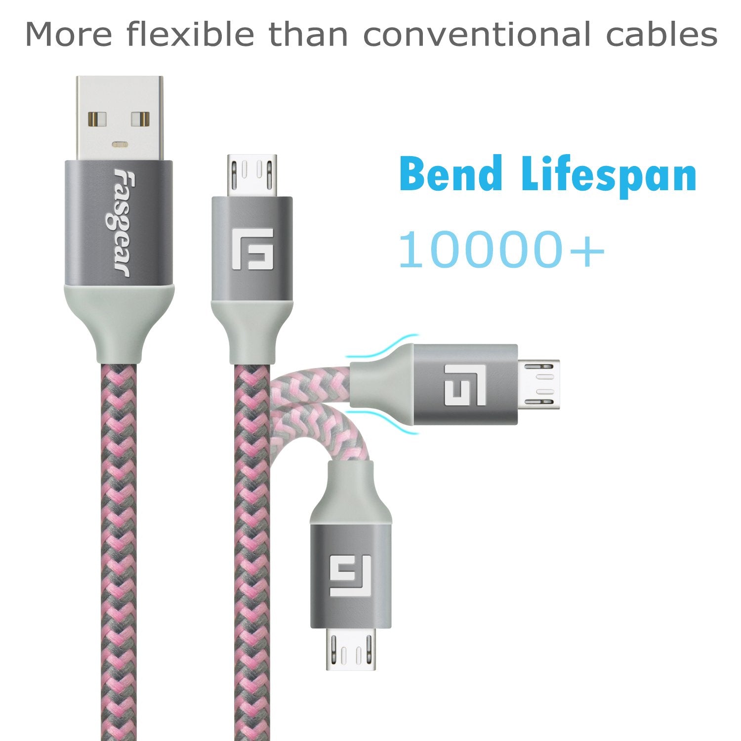 Fasgear Ps4 Controller Charger Cable 10Ft Long Micro Usb Cable 3 Pack Nylon Braided Usb 2.0 Data Sync Usb A Micro Usb Cord Compa