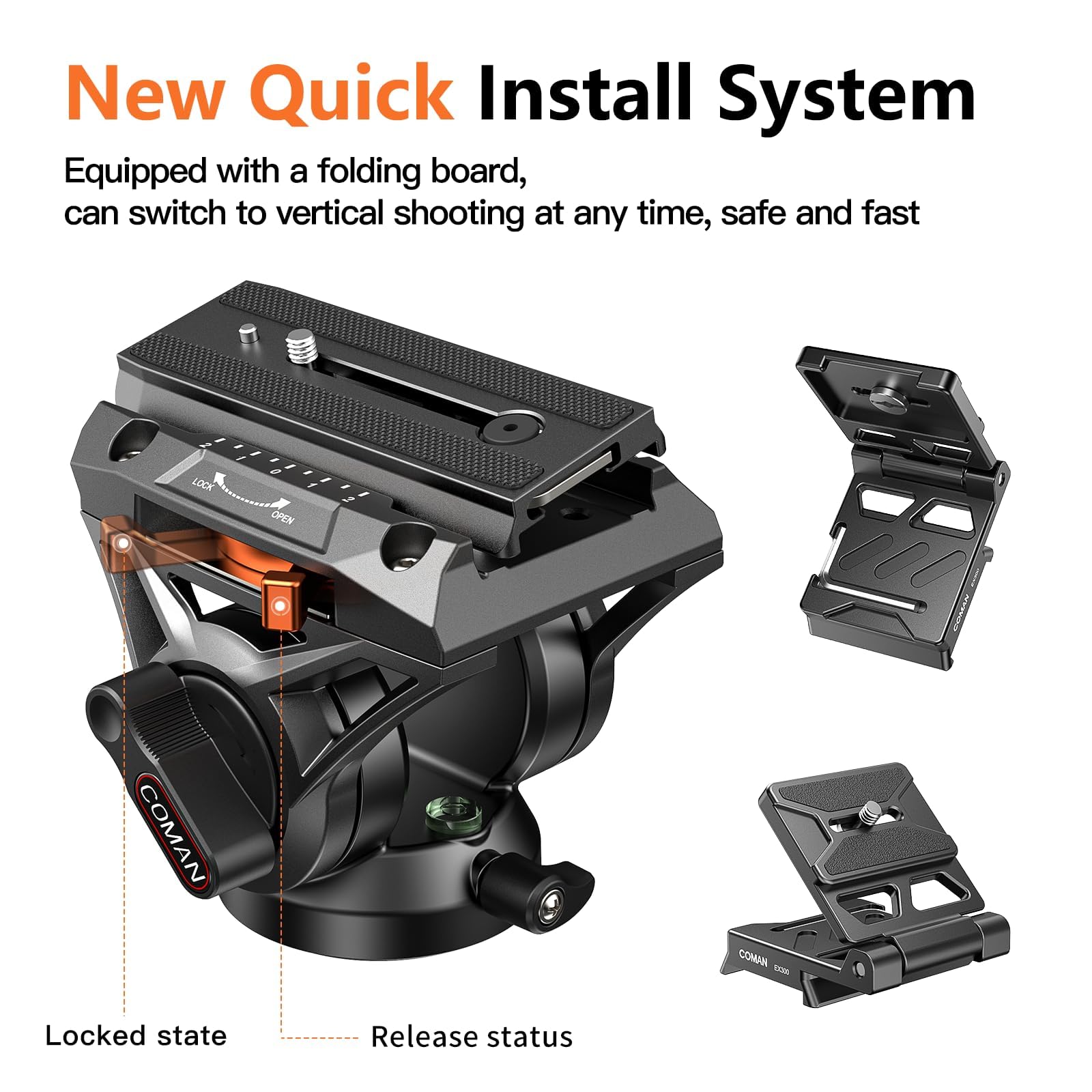 Coman Fluid Head Tripod For Dslr Camcorder,Camera Monopod Tripod 360 Pan&+90/ 70 Tilt,New Q6 Fluid Head Aluminum Alloy Qr Plate