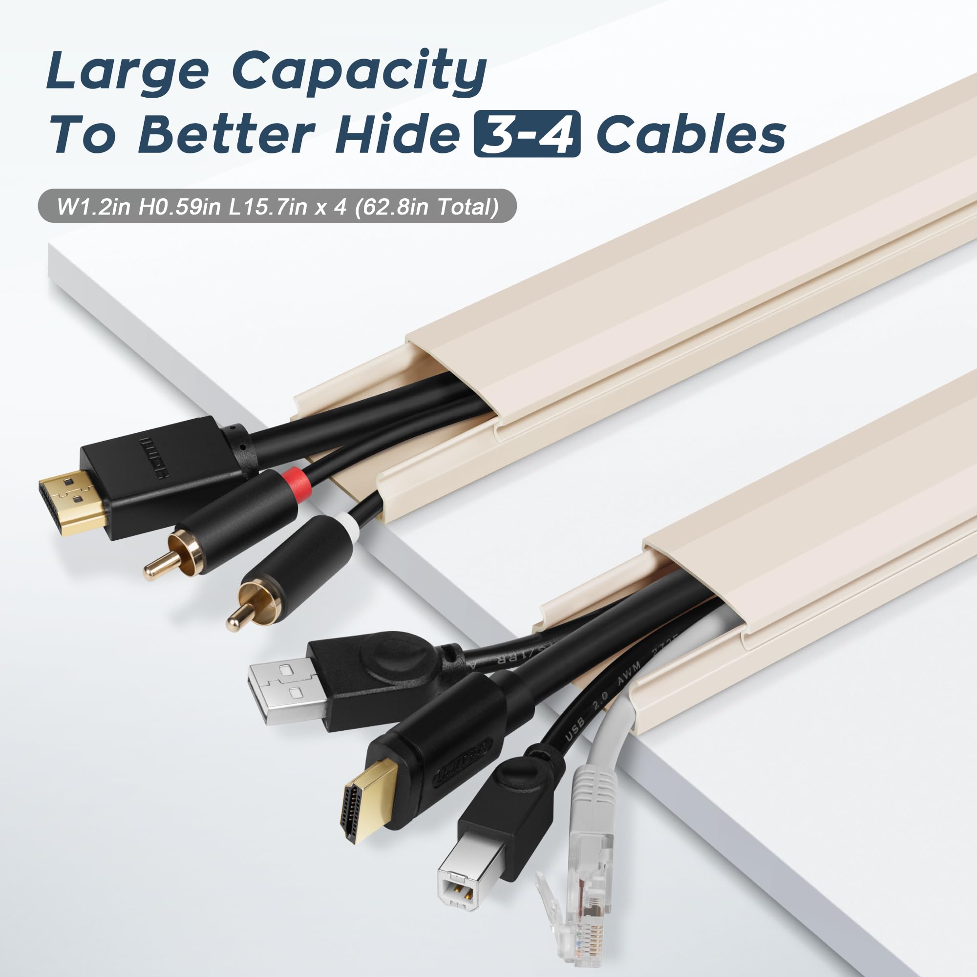 Tv Cable Hider   62.8In Pvc Cord Hider Cable Management Wall, Paintable Cable Concealer For Wall Mounted Tv, Cable Raceway Beige