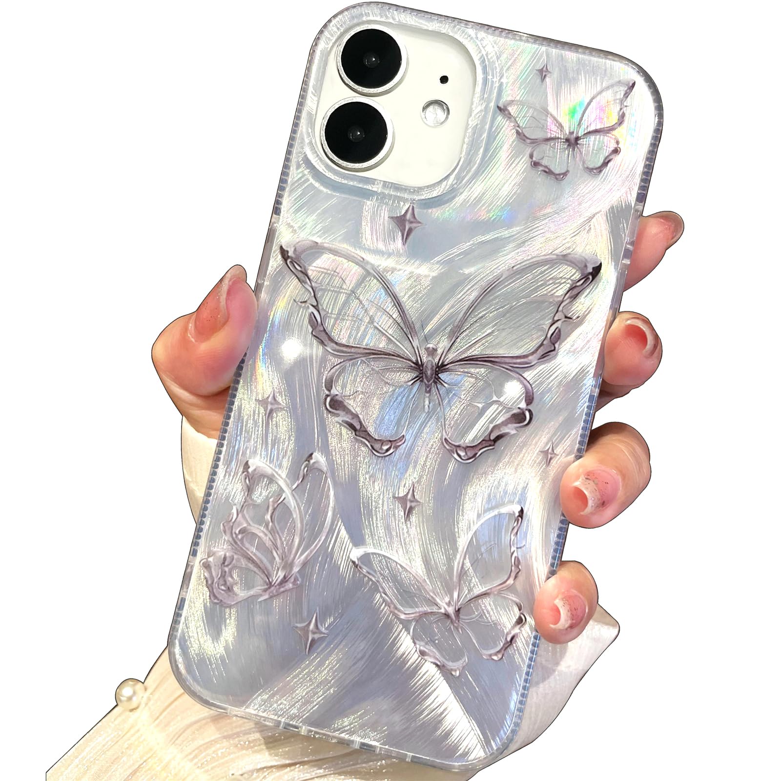 I Mgae In Ar Compact Case For Iphone 11 Shiny Silver Butterfly Design,Cute Trendy Soft Slim Tpu Shockproof Protective Phone Case