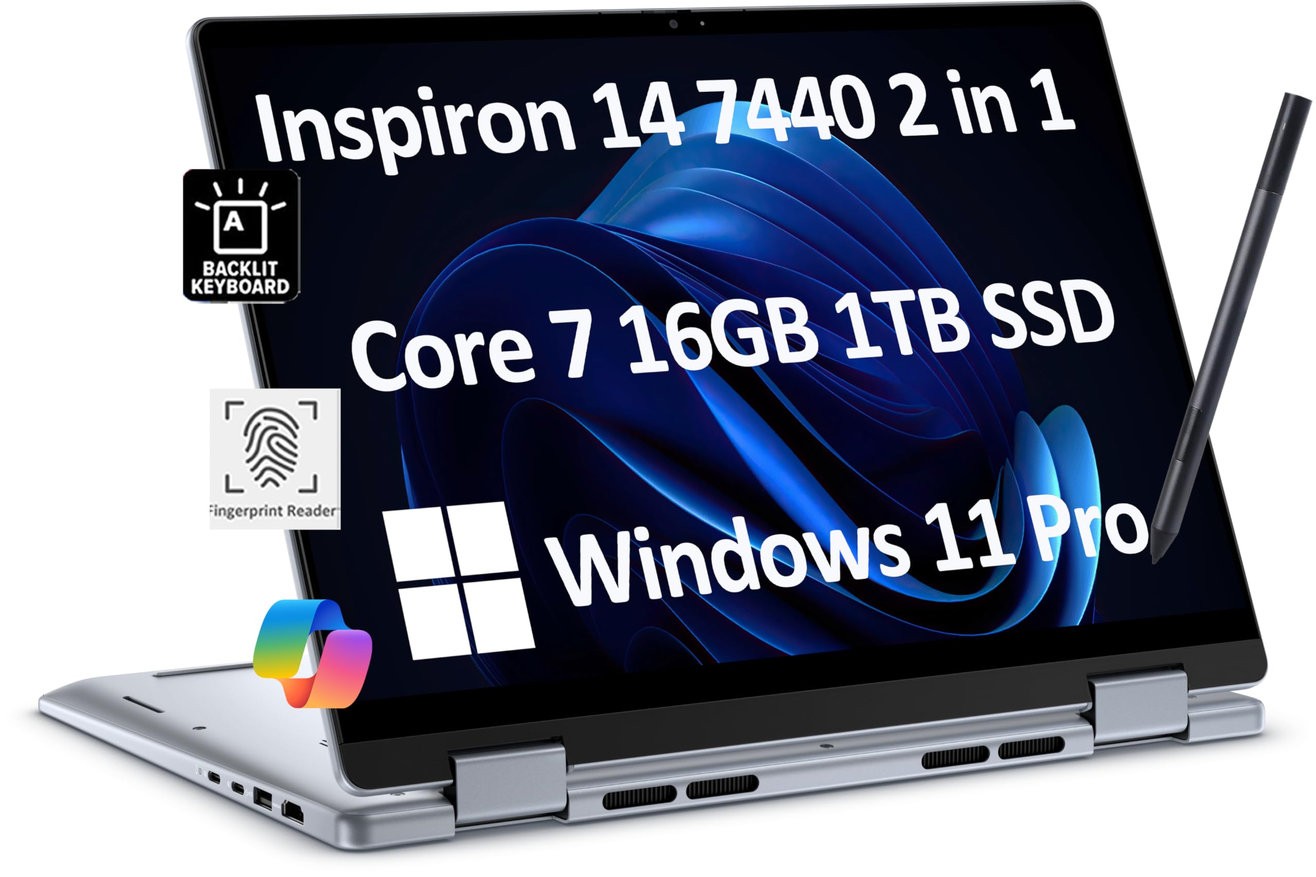 Dell Inspiron 14 7440 2-in-1 Business Laptop (14 FHD+ Touchscreen, Intel Core 7 150U(> i7-1355U), 16GB RAM, 1TB SSD) Backlit KB,