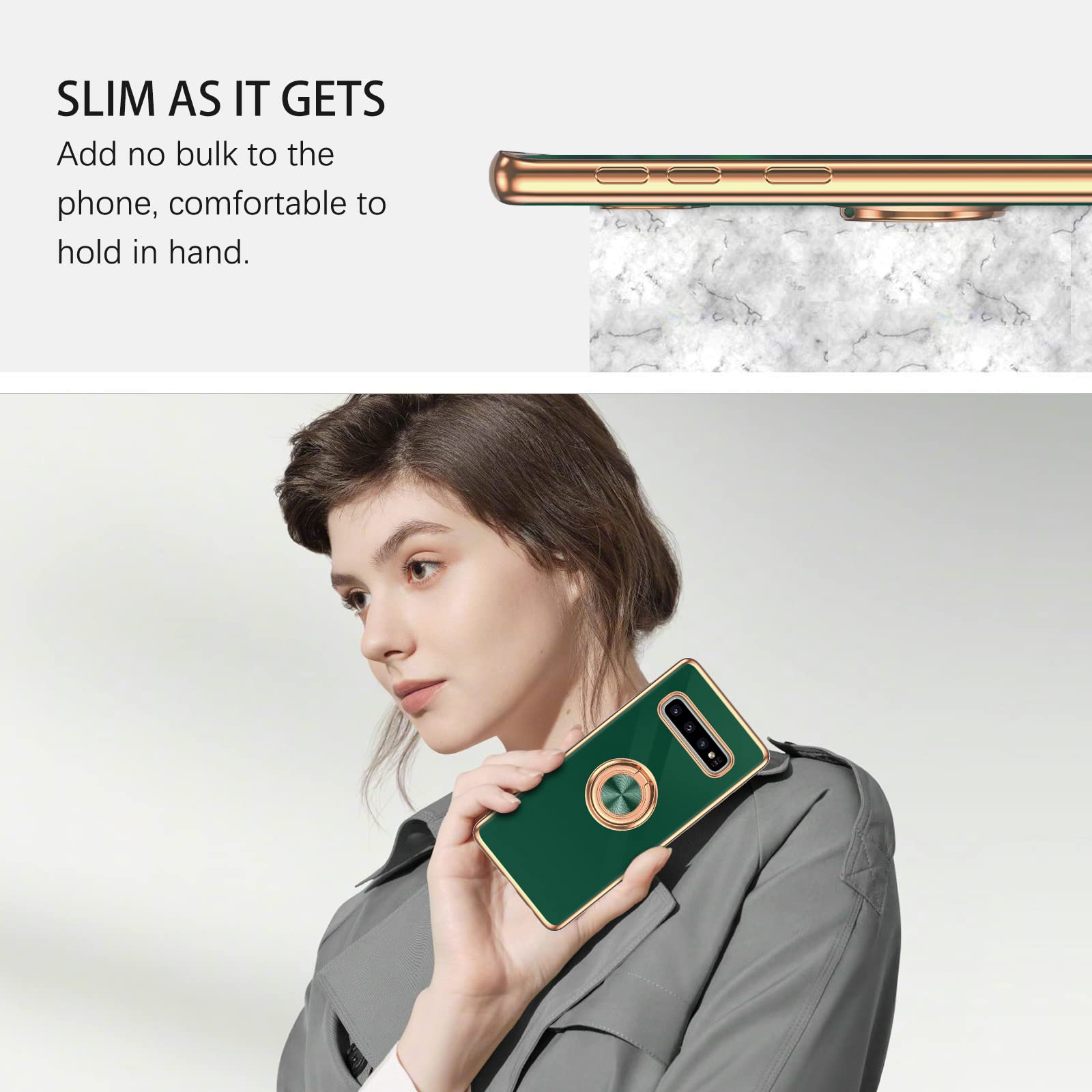 Duedue For Samsung Galaxy S10 Plus Case With Ring Holder Kickstand 360 Degree Rotation Magnetic Car Finger Soft Tpu Slim Cover F