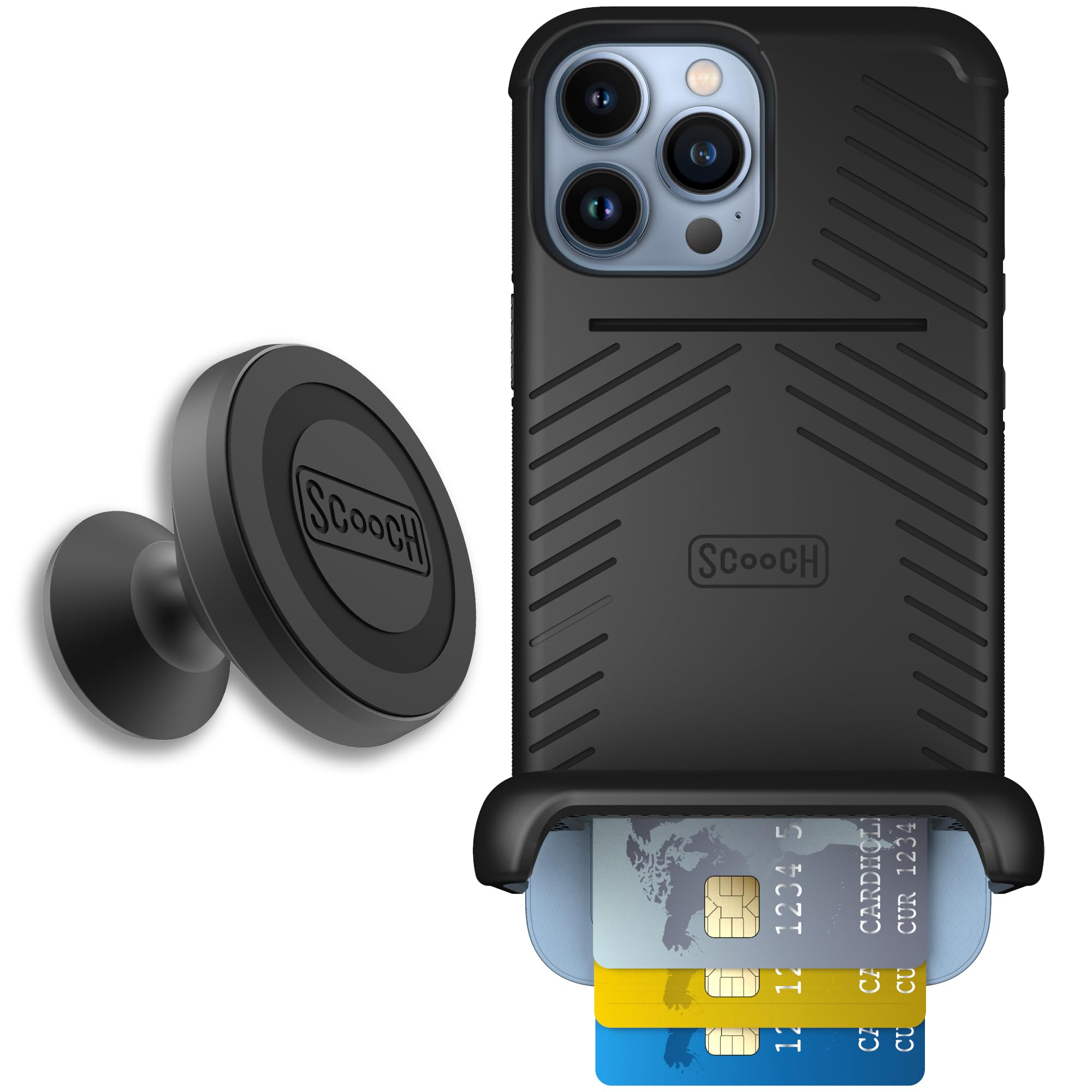 Scooch for iPhone 13 Pro Max Case with Card Holder, Wingmate Wallet Case Black, Bundled with Wingmount Magnetic Car Mount