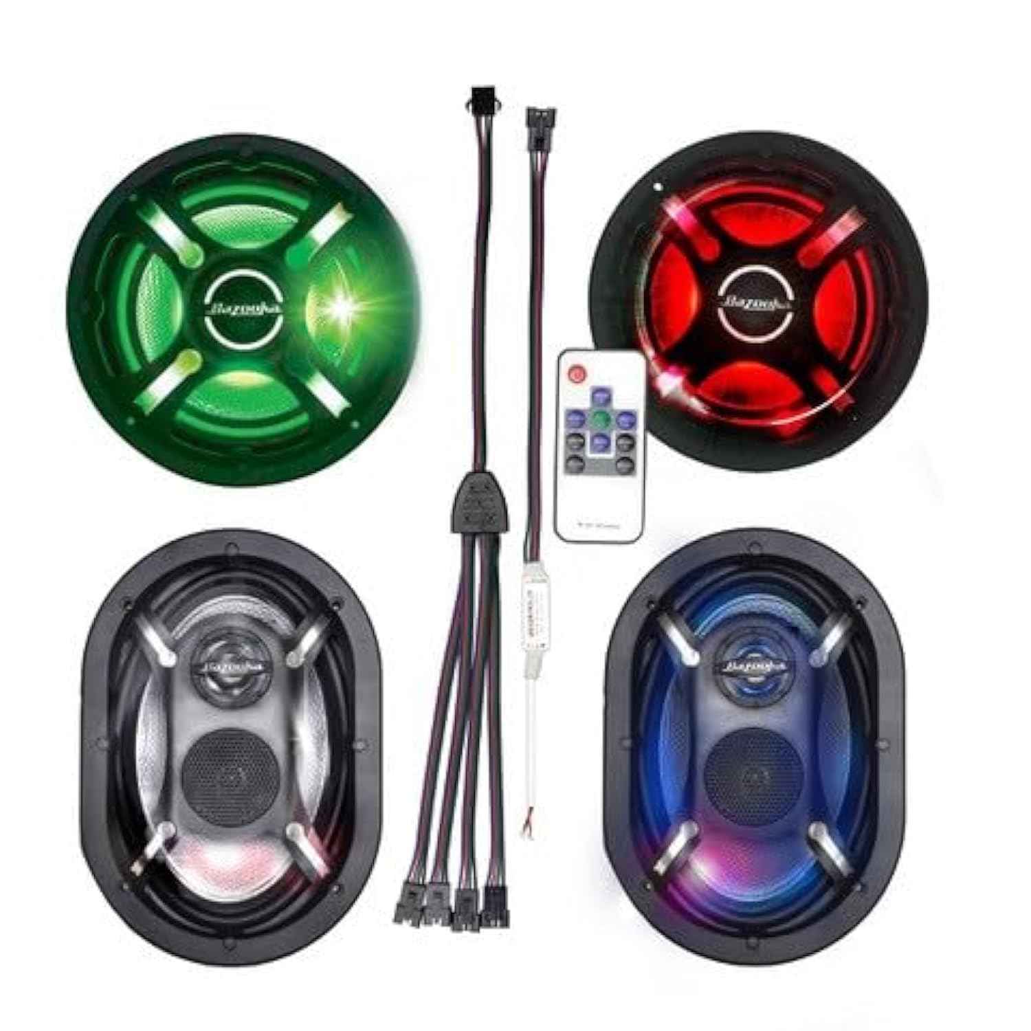Bazooka | Macbled-Kit3 Marine Coax Speaker Kit | 2-Piece 6.5In & 6X9In Led Speakers | Plug-And-Play Rgb Led Controller & Remote 