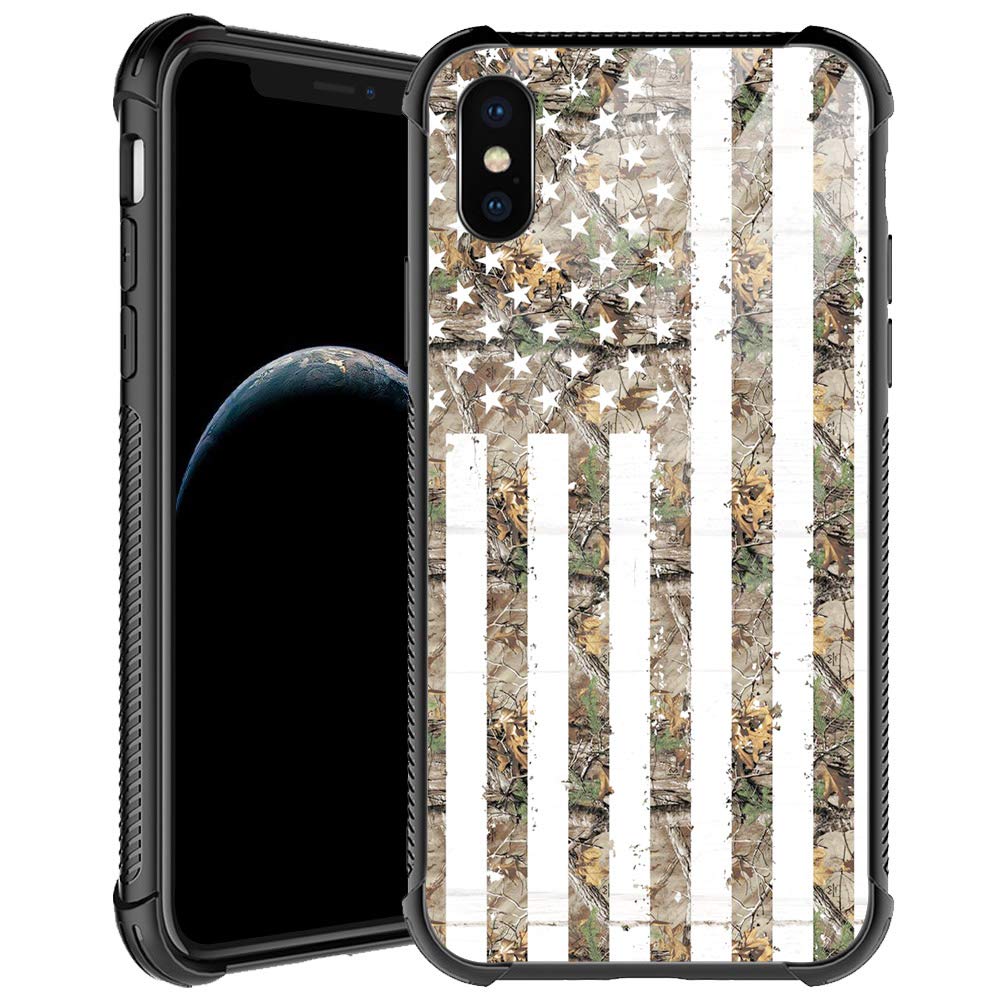 Iphone Xs Max Case,Green Camouflage American Flag Iphone Xs Max Cases For Men Boys,Shockproof Anti Scratch Soft Tpu Pattern Desi
