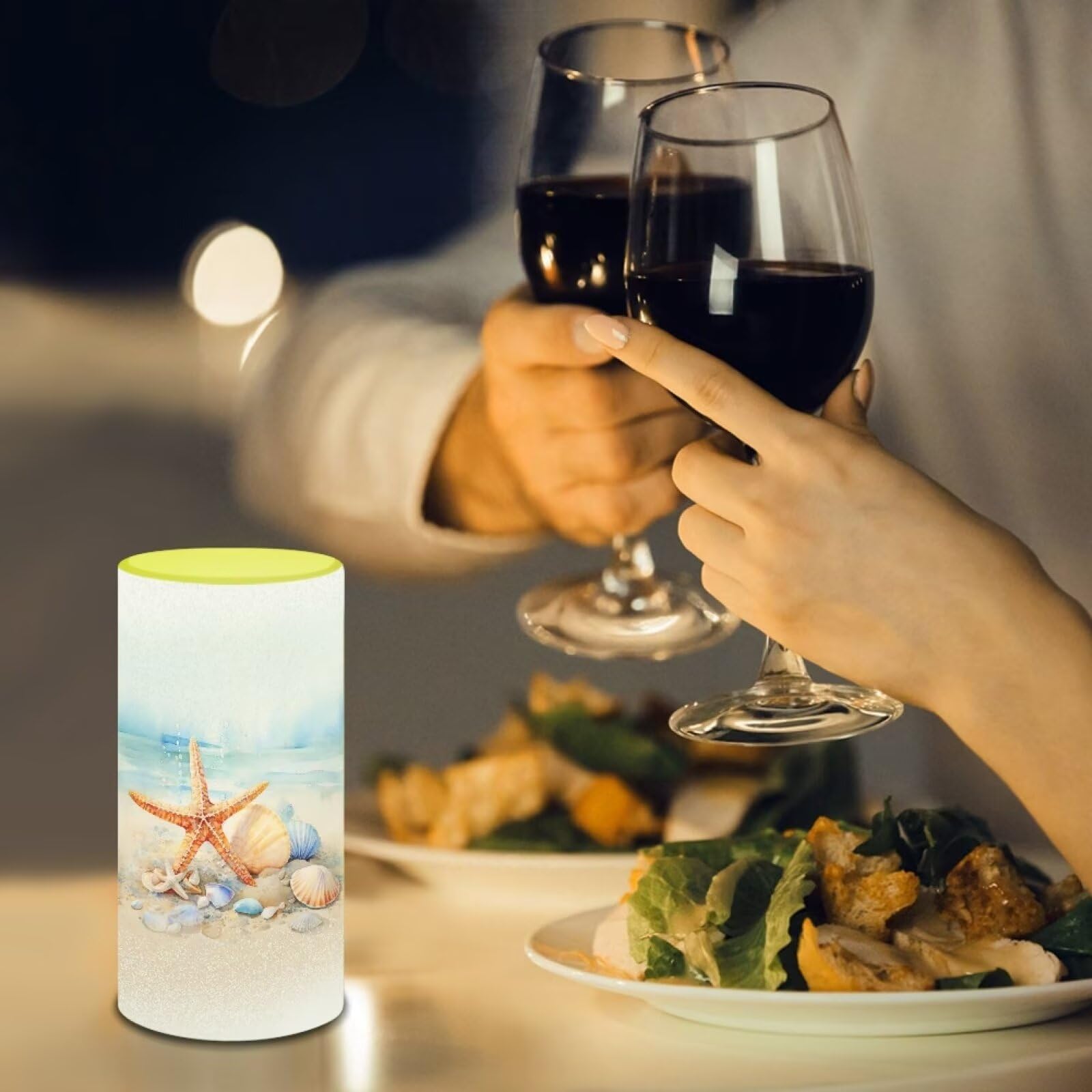 Poceacles Beach Starfish Seashell Painting Led Flameless Candles Battery Operated Candles With Remote Control Timer Flickering W