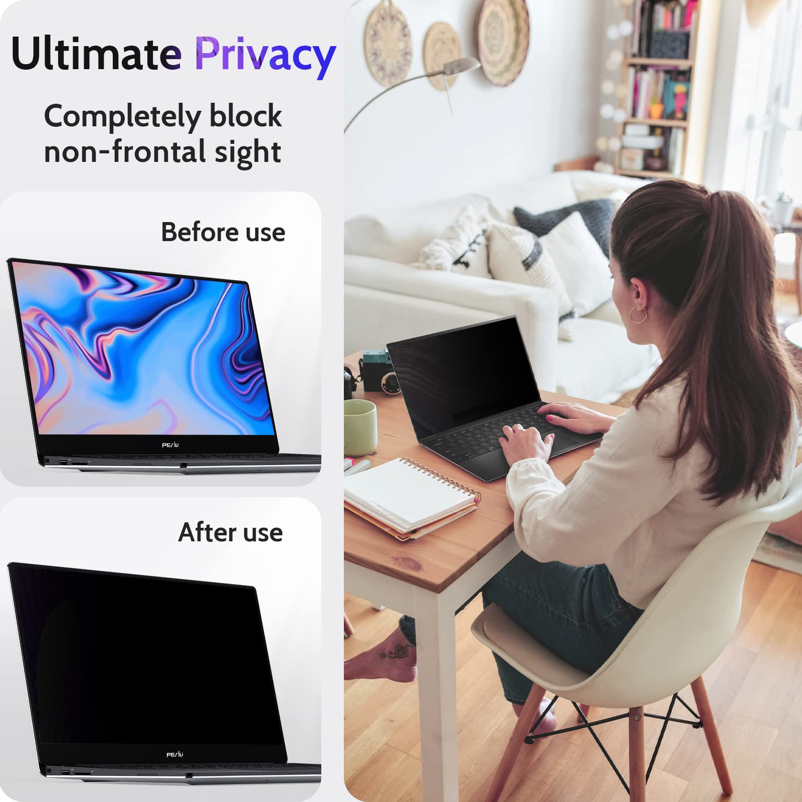 Peslv 17.3 Inch Laptop Privacy Screen Compatible With Lenovo Hp Dell Acer Asus Thinkpad Envy, 16:9 Aspect Removable Anti Glare B
