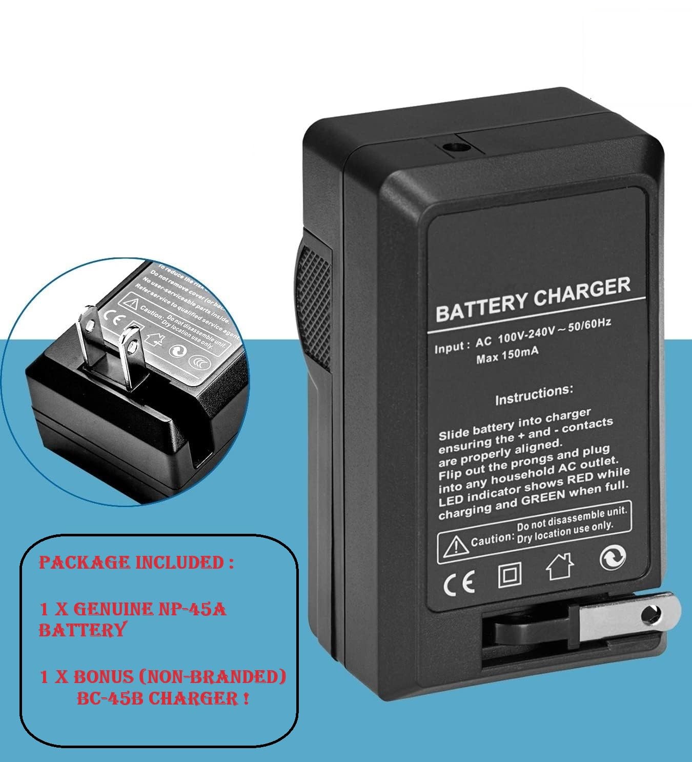 Bc45Bkit Bc45B Battery Charger + Np45A Li Ion Battery For Fuji