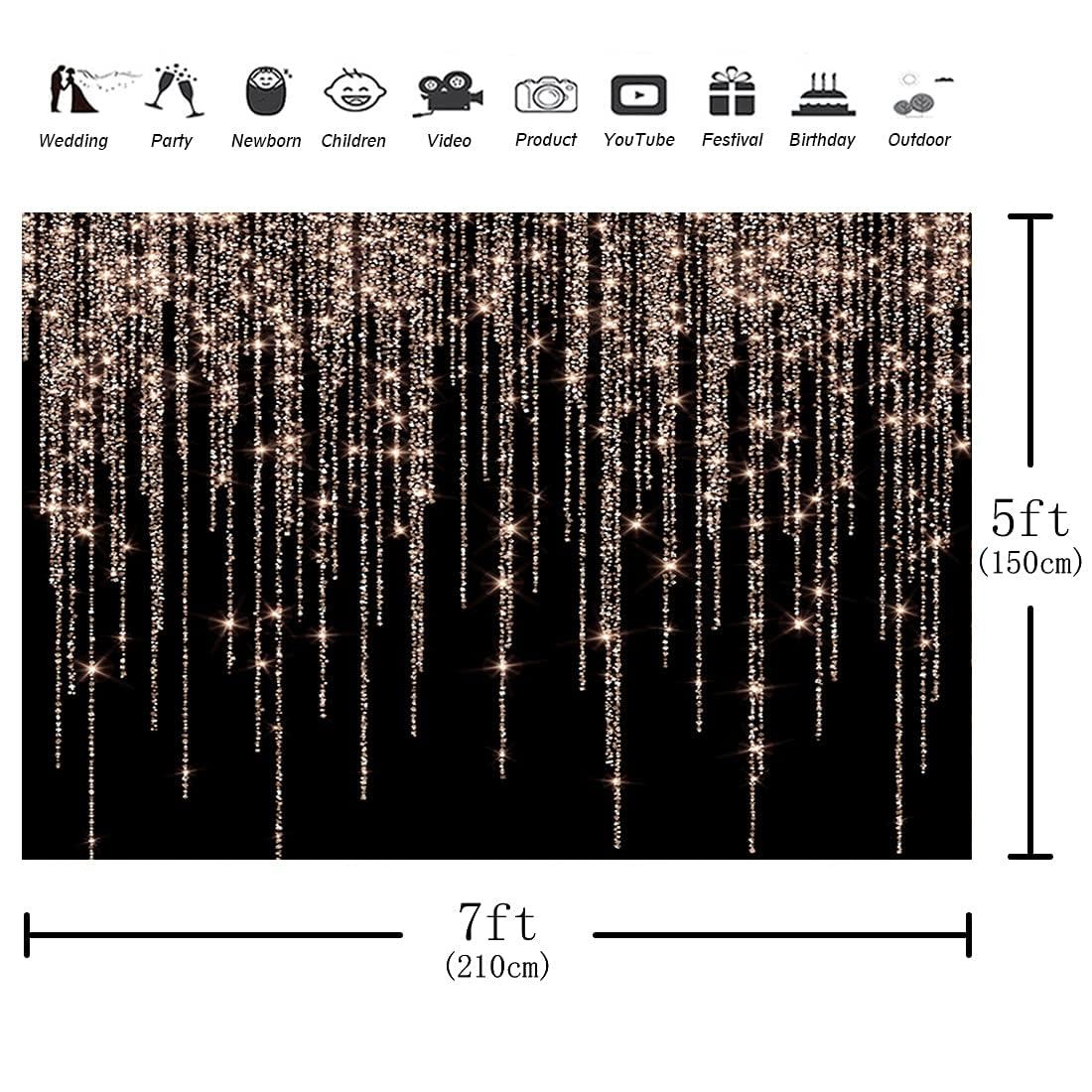 Aperturee Glitter Rose Gold And Black Backdrop 7X5Ft Sweet 16Th Birthday Girls Photography Background Women Bridal Shower Kids Portraits Baby Shower Party Decorations Banners Photo Studio Props