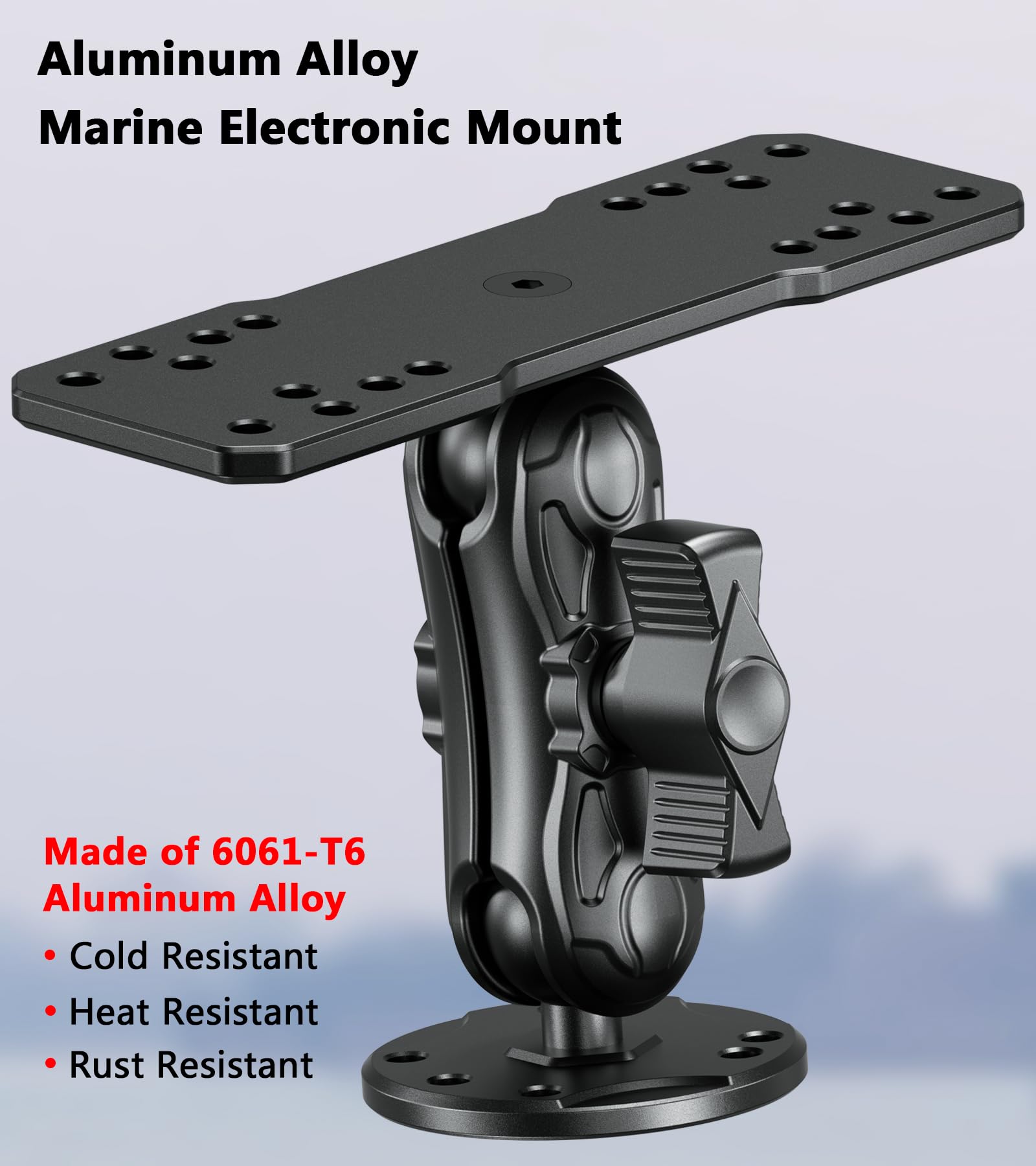 Vazeswin Aluminum Alloy Fish Finder Mount With B Size 1'' Ball Rectangle Plate & Round Base, 3.5'' Medium Arm Marine Electronic