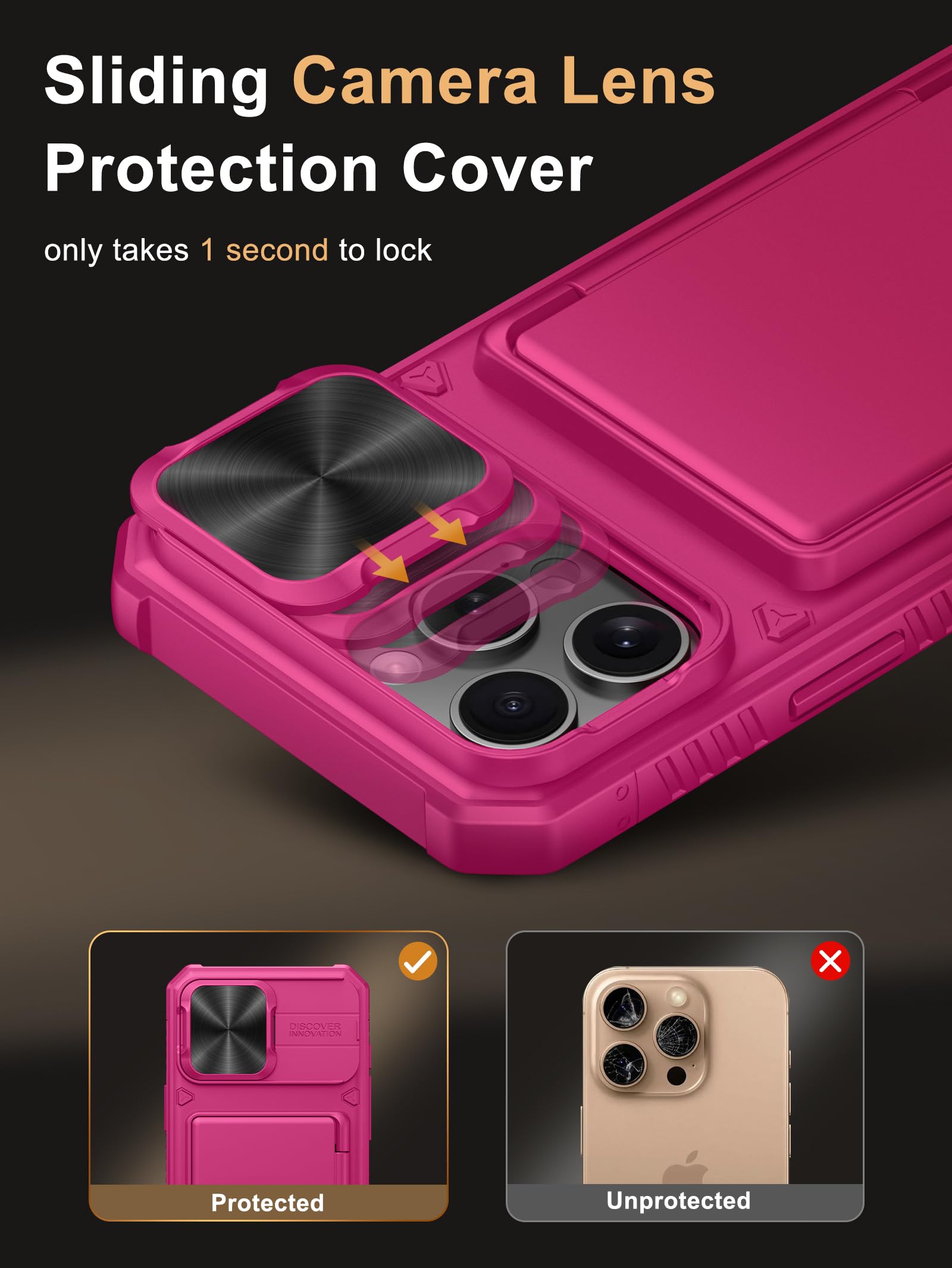 Vihibii For Iphone 16 Pro Max Case Wallet With Card Holder (4 Cards) [Rfid Blocking] & Slide Camera Cover & Raised Edges Protect