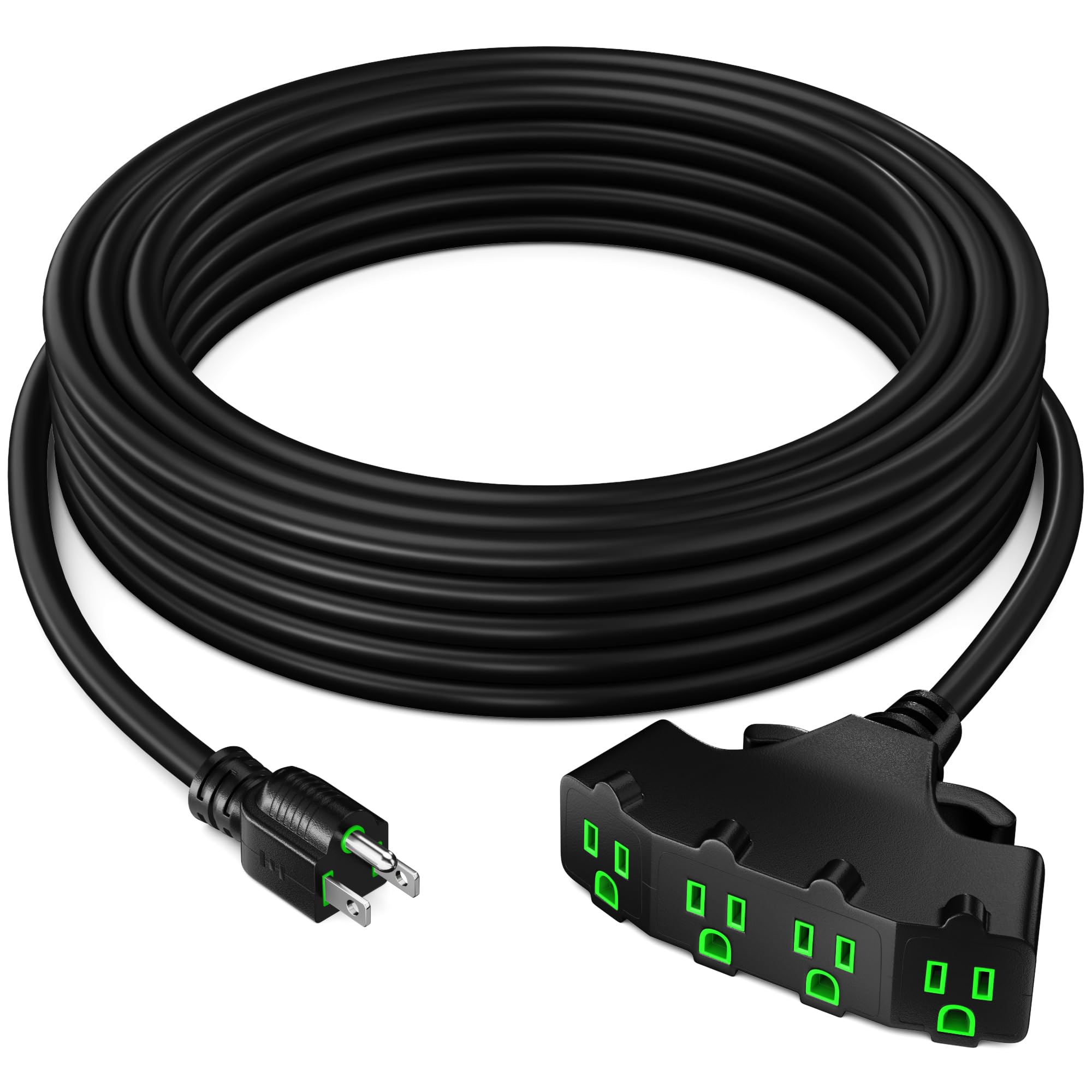 Maximm 10/3 Sjtw Extension Cord 15 Feet, 10Awg Black, Etl Listed, 3 Prong Plug 4 Outlet Heavy Duty 15A, 1875W, 15Ft