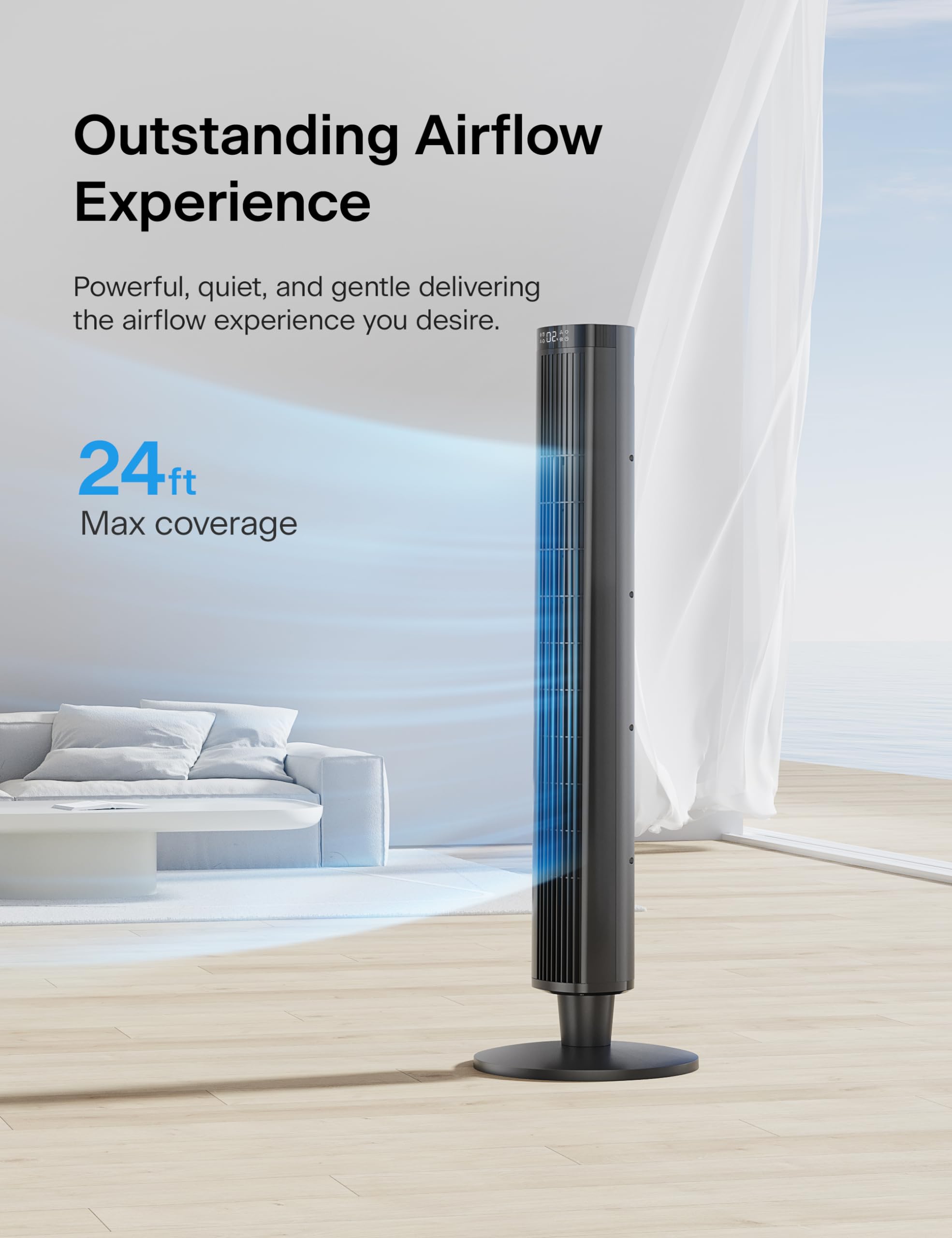 Pelonis 42 Inch Tower Fan For Bedroom   Oscillating Tower Fan With Remote Control   Indoor Quiet Fan With 6 Speeds, 4 Modes And