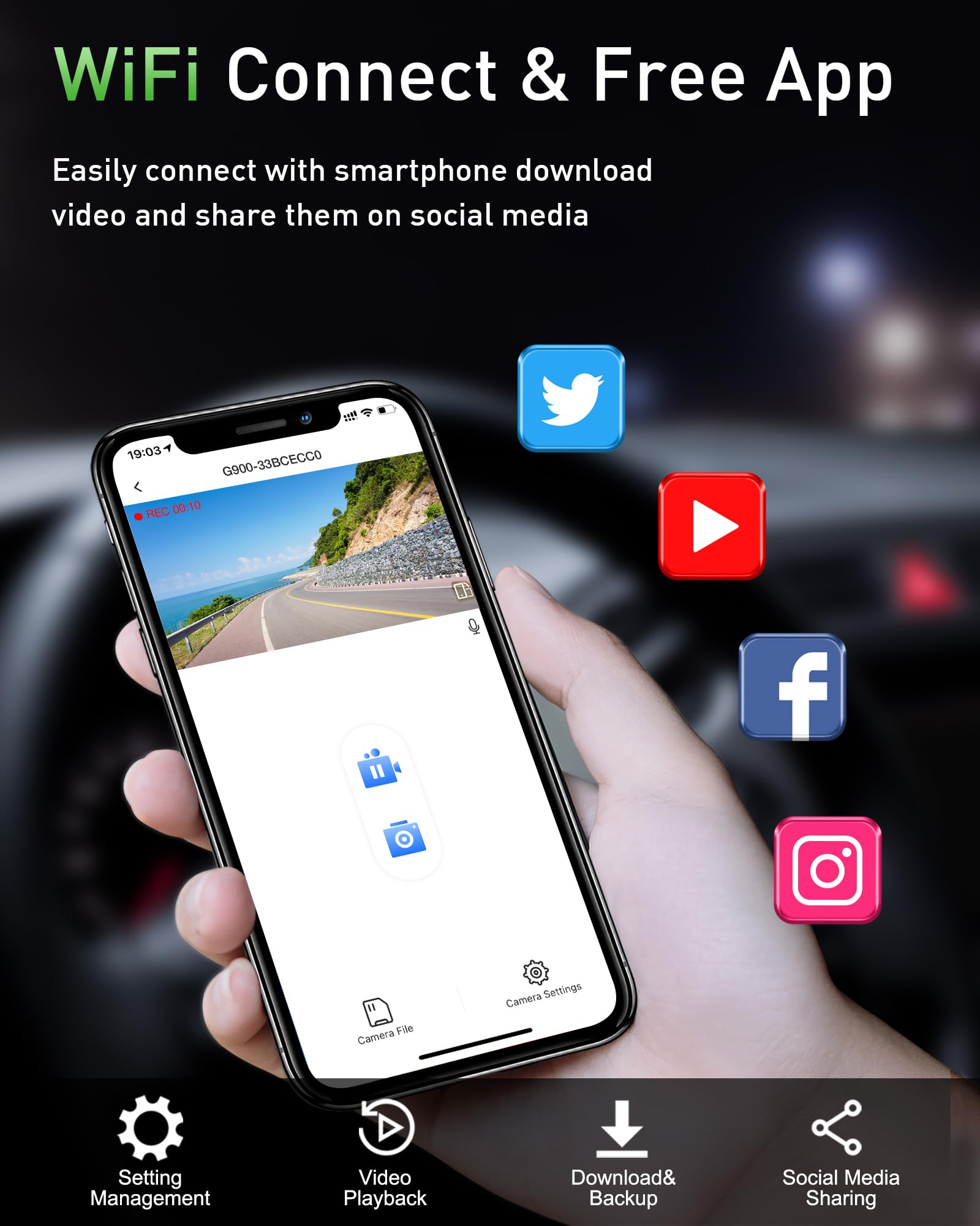 Dash Cam Front And Rear,4K+1080P Wifi Dual Dash Camera For Cars With App, 3'' Ips Dashboard Camera Recorder,Night Vision,24H/7 P