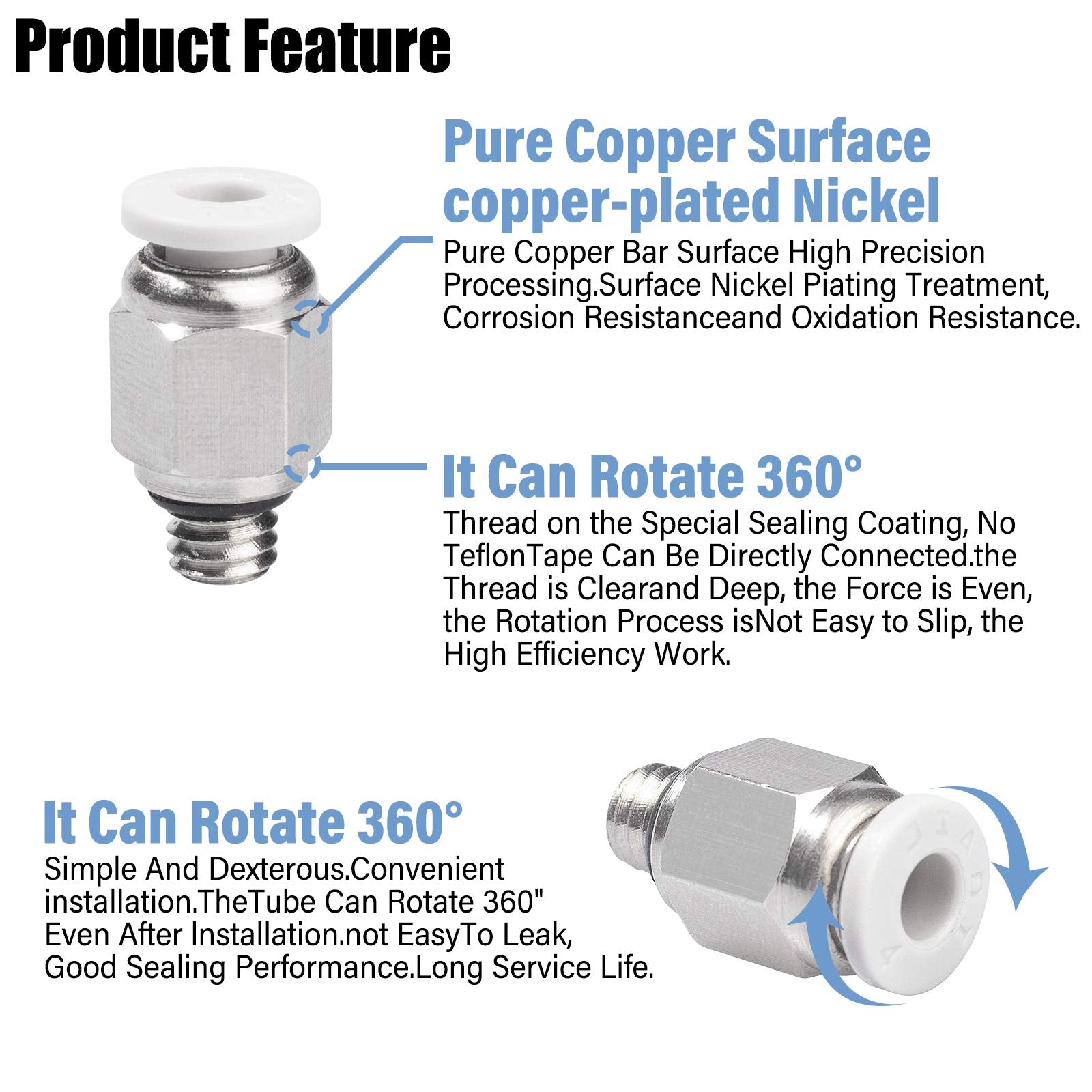 Unitak3D Bowden Tube Connectors Pc4 M6 Bowden Extruder Couplers For Ender V2 Ender 3 Pro Cr10 I3 Mega Chiron Series 3D Printers(