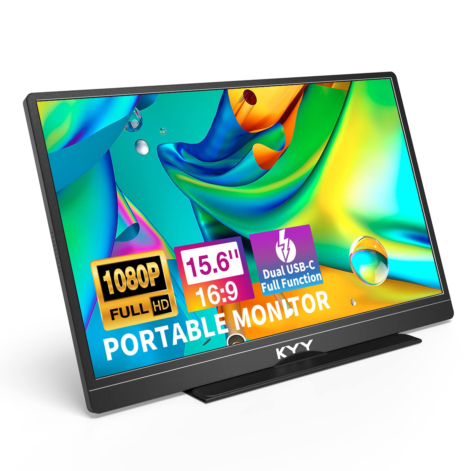 Kyy Portable Monitor Latest 15.6'' Fhd 1080P Usb C Hdmi Laptop Monitor W/Smart Cover Bag & Dual Speakers, External Hdr Computer