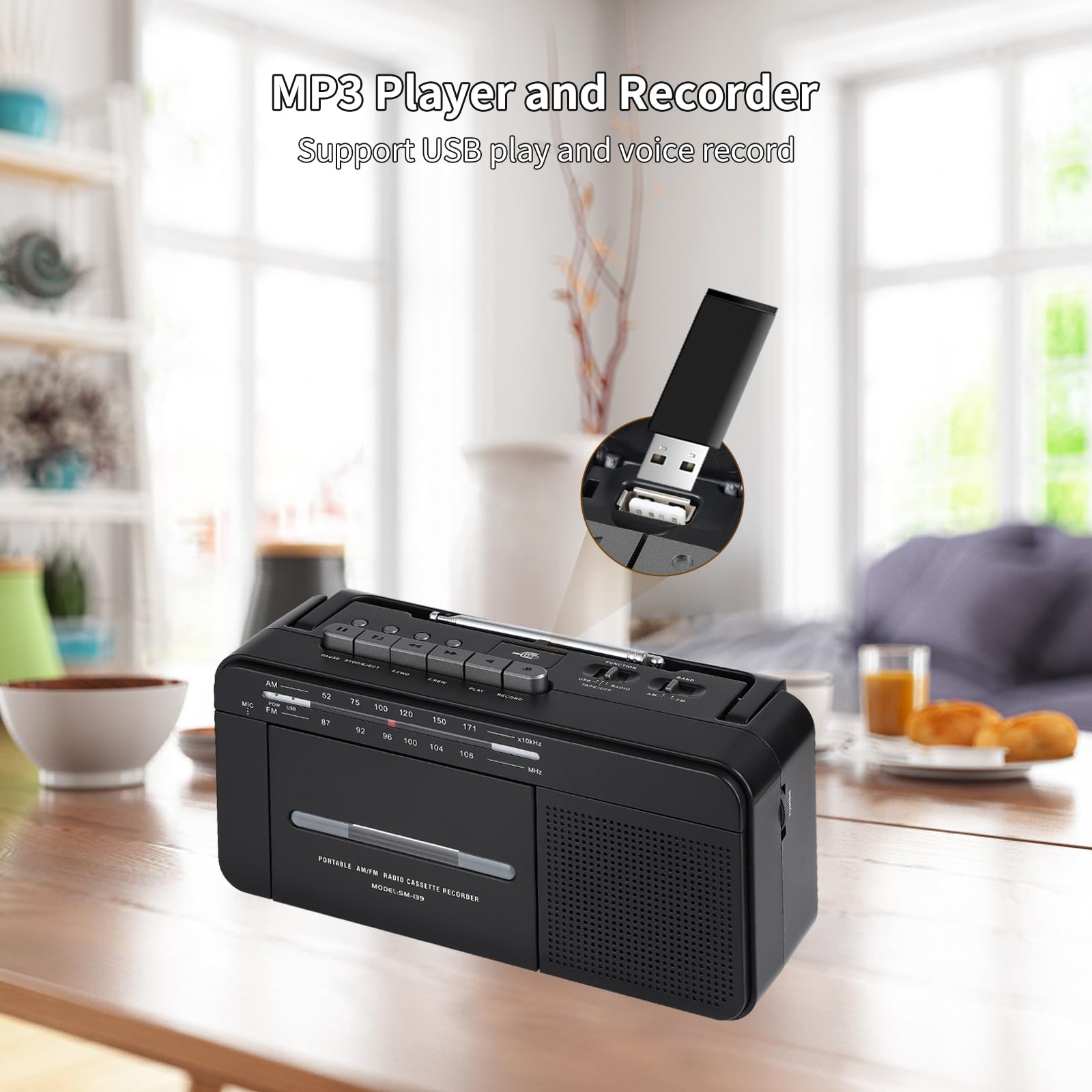 Semier Boombox Mp3 Conversion Cassette Tape Player Recorder Am Fm Radio, Cassette To Mp3 Digital Converter, Usb Recording, Built