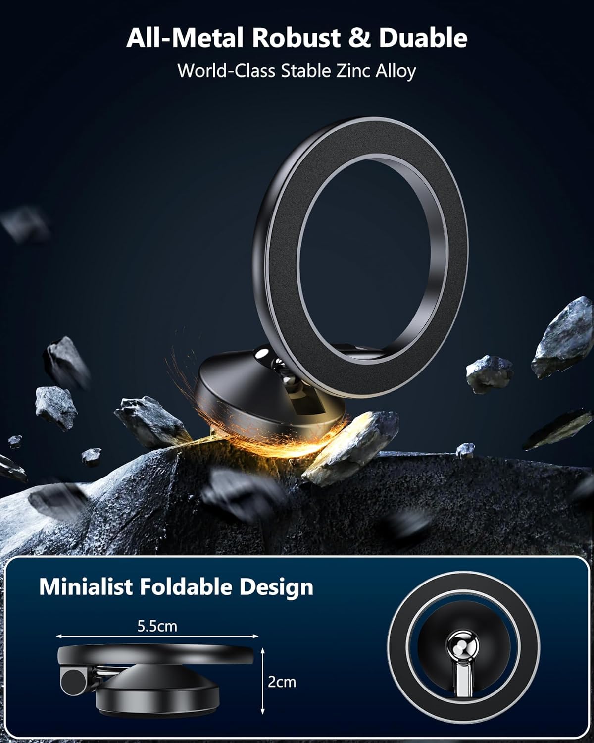 Jczt [All Metal] For Magsafe Car Mount, [Upgrade Strong Adhesive] Magnetic Car Phone Holder For Car Dashboard Sticky, Car Phone