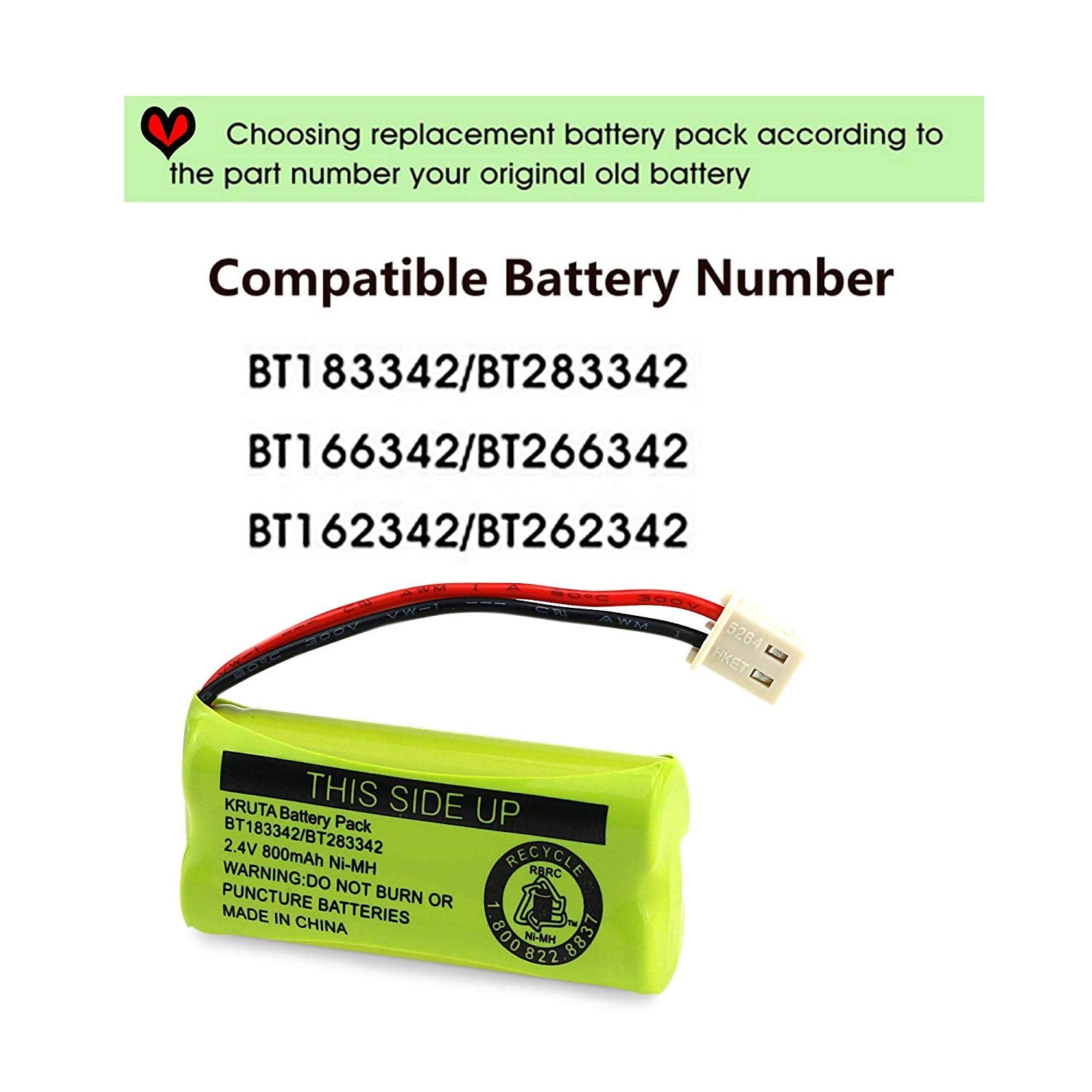Kruta Bt183342 Bt283342 Bt166342 Bt266342 Bt162342 Bt262342 Battery Compatible With Vtech Cs6114 Cs6419 Cs6719 At&T El52300 Cl80