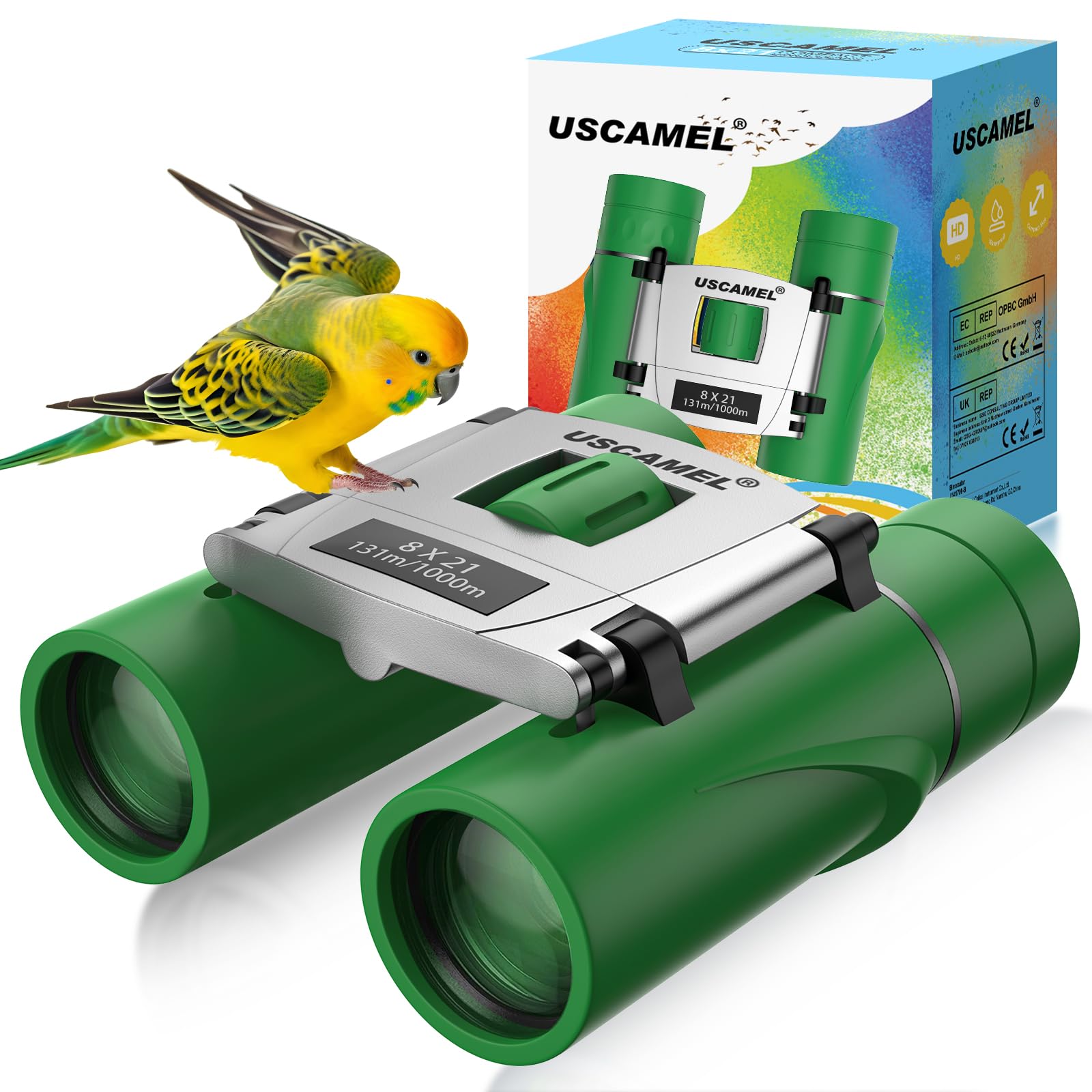 Uscamel Binoculars Kids And Adults, 8  21 Small Binocular, Waterproof Compact Binocular For Outdoor Use (Green)