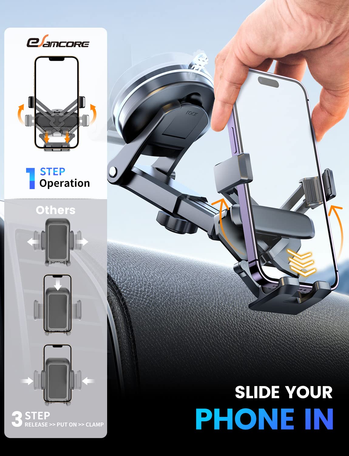 Esamcore Windshield Phone Mount For Car, Car Vent Phone Mount Gravity Suction Cup Phone Holder For Car Window Dashboard Car Cell