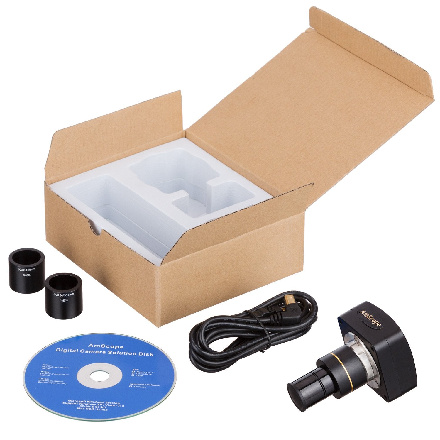 Amscope Mu500-Ck 5.0 Mp Usb Microscope Camera With Software And Calibration Kit, Compatible With Windows Xp/Vista/7/8/10 And Mac