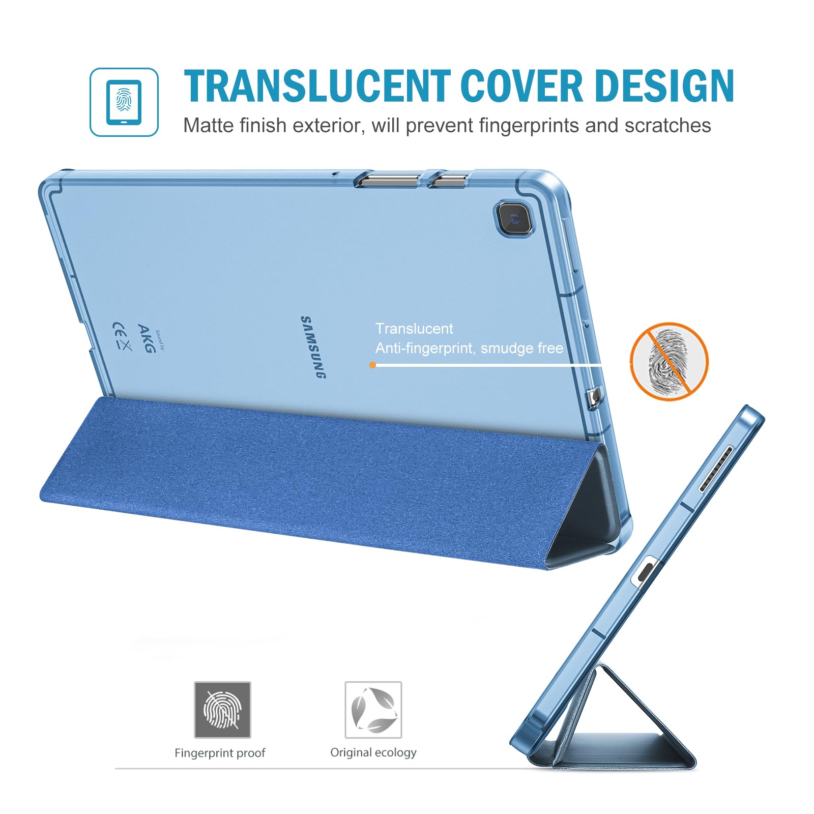 Procase Cover For Galaxy Tab S6 Lite 10.4 Case 2024 2022 2020 With S Pen Holder(Sm P620/P625/P613/P619/P615/P610), Trifold Stand Folio Soft Tpu Translucent Back Cover Support Auto Wake/Sleep  Skyblue